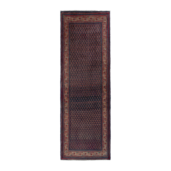 Persian Mahal runner rug in navy and rust, 3'10" x 11'2"