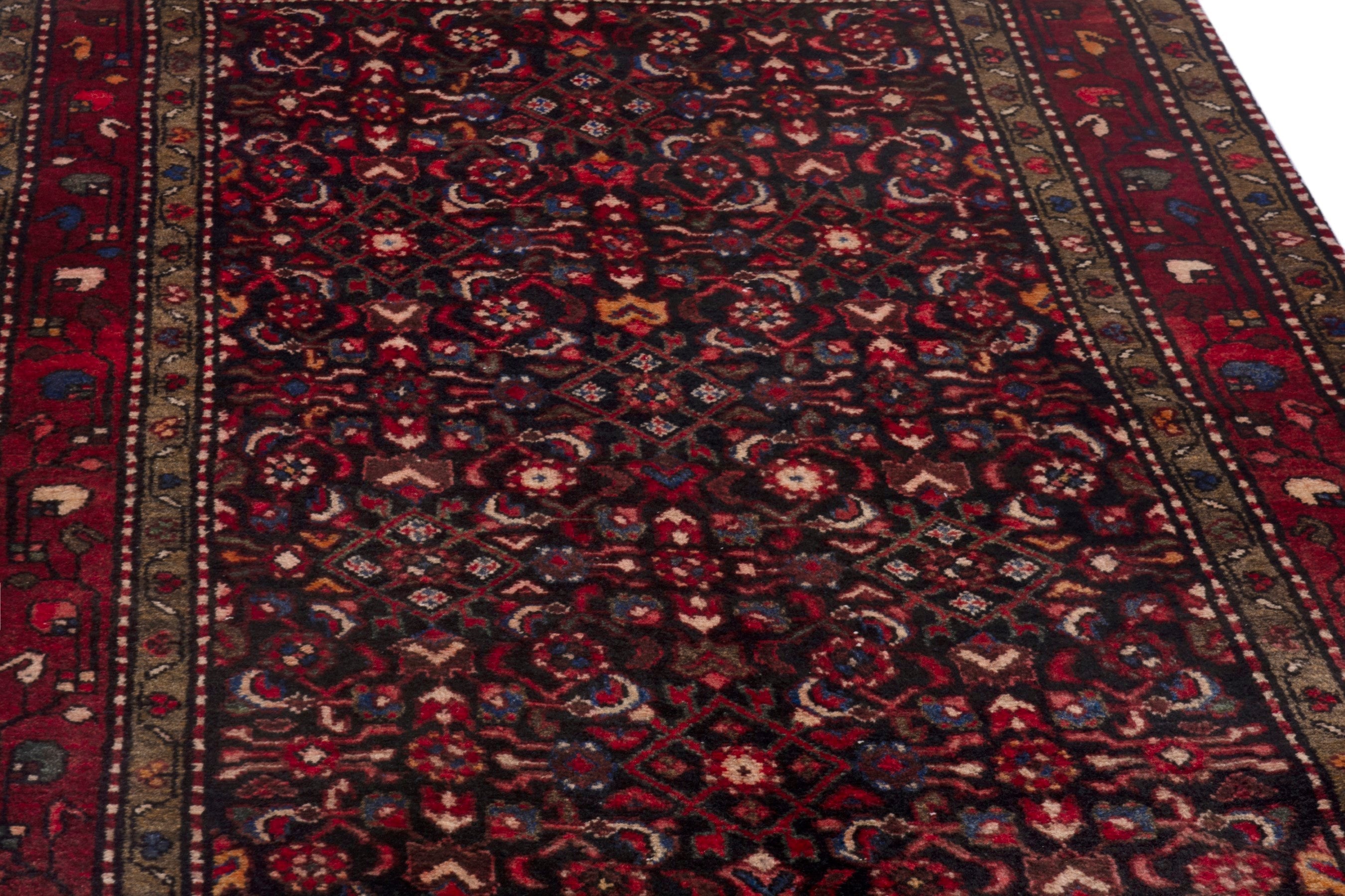 Persian Hamedan runner rug in burgundy and deep red, view 8 of 19