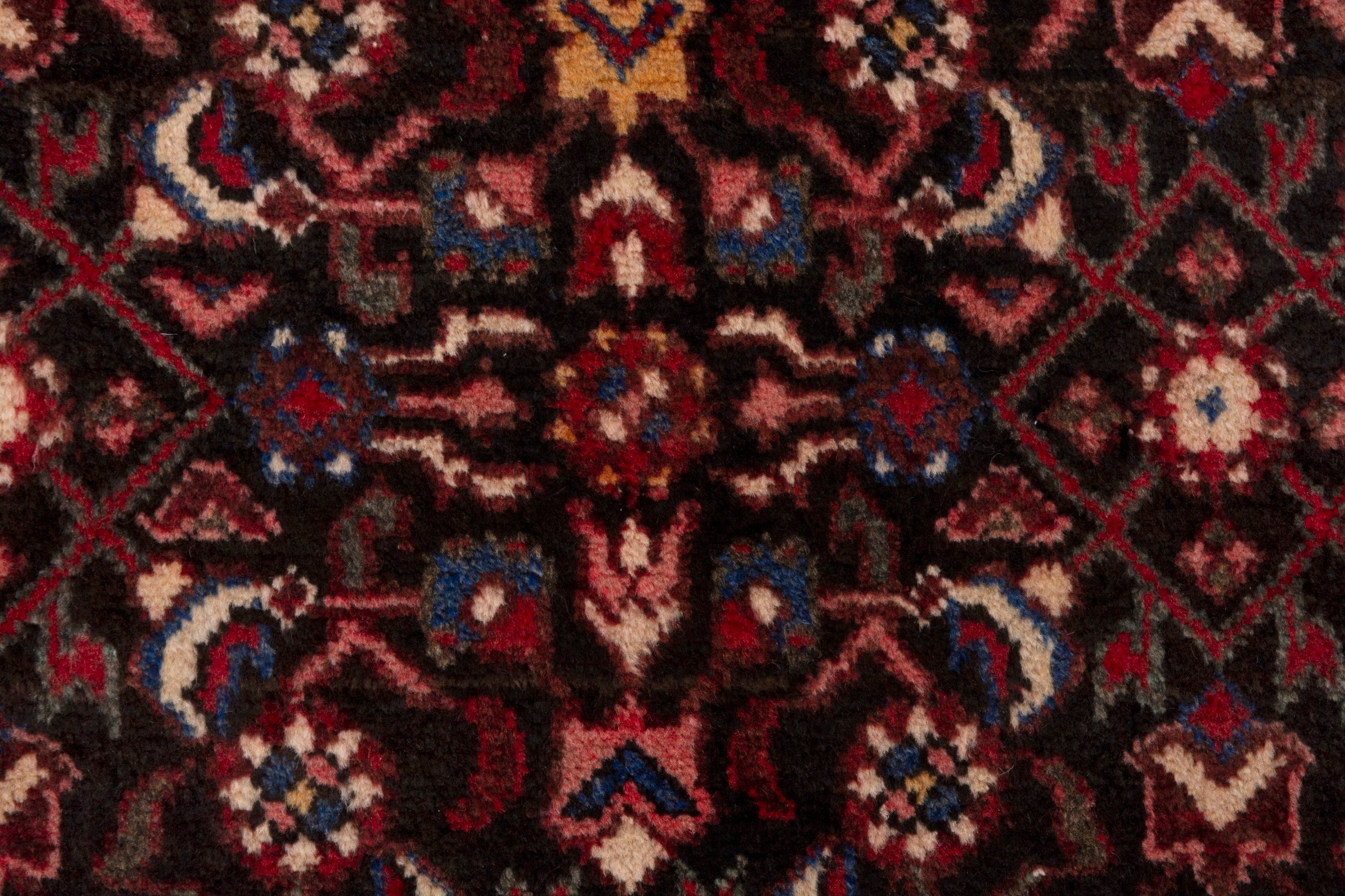 Persian Hamedan runner rug in burgundy and deep red, view 14 of 19