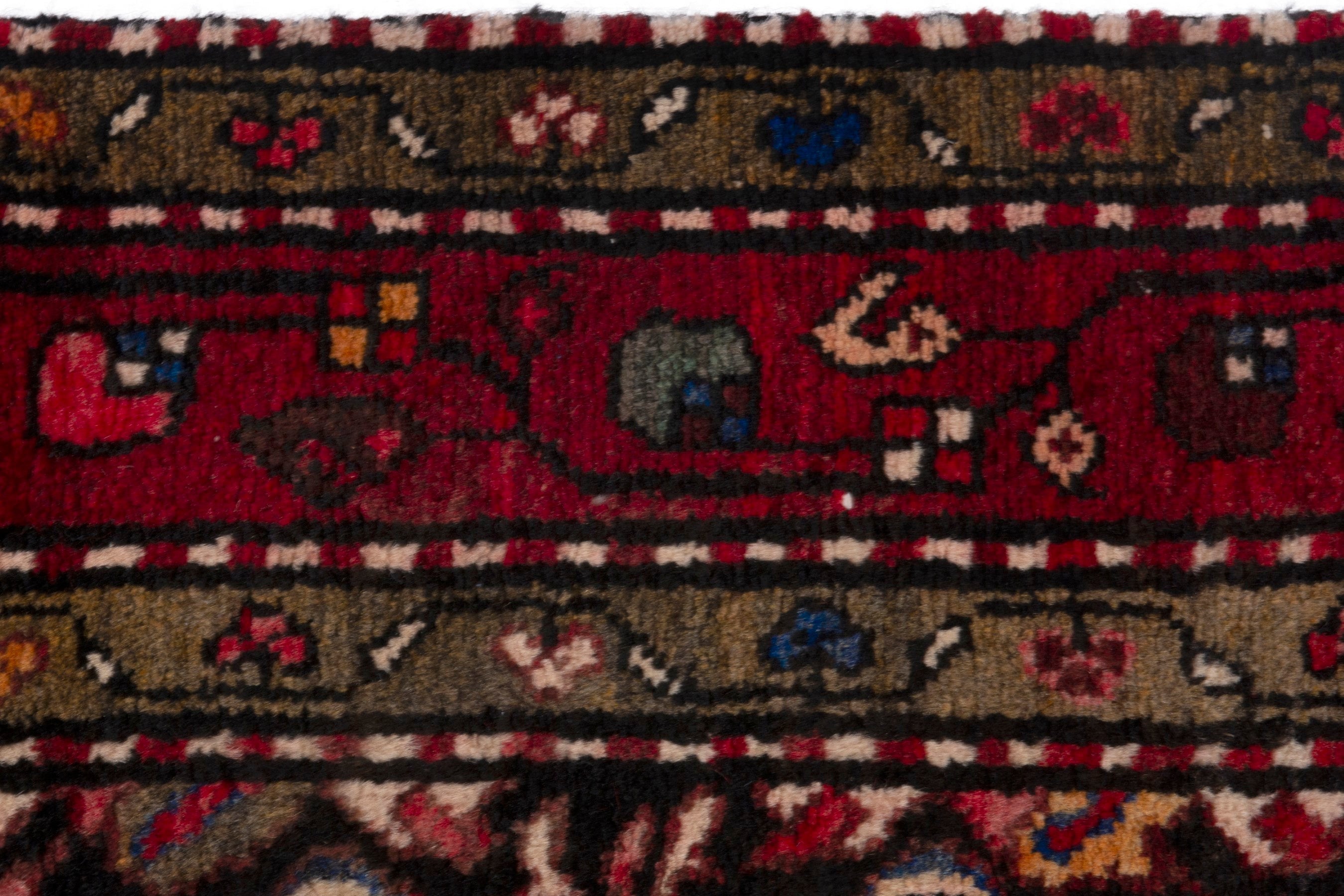 Persian Hamedan runner rug in burgundy and deep red, view 12 of 19