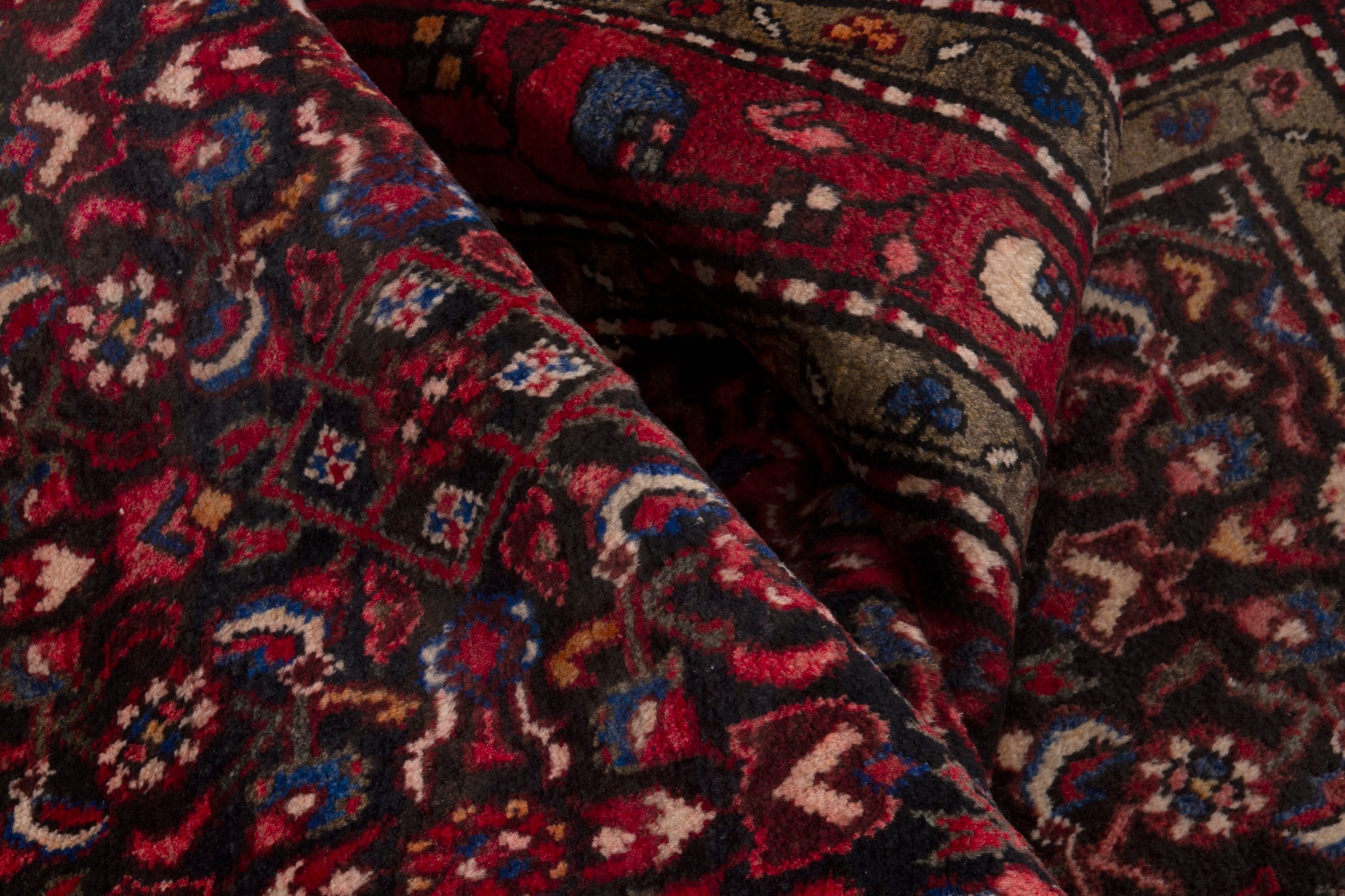 Persian Hamedan runner rug in burgundy and deep red, view 16 of 19