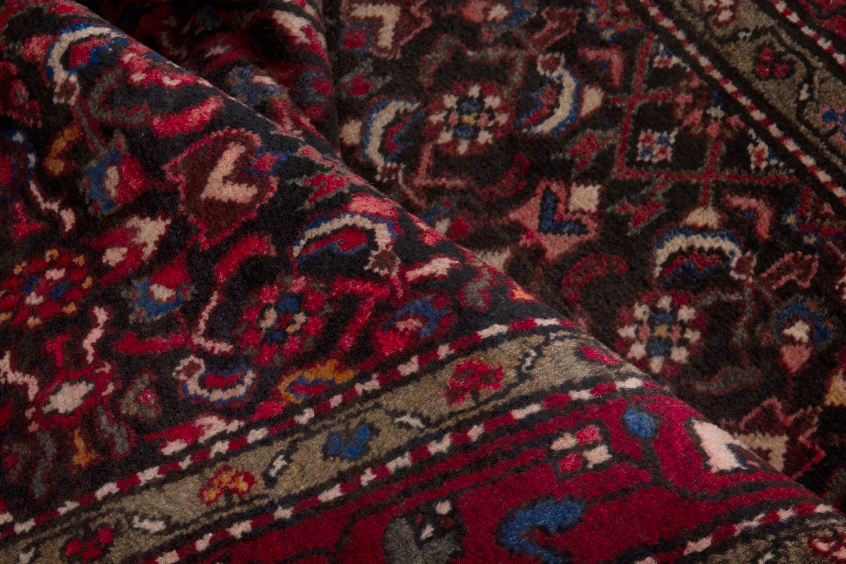 Persian Hamedan runner rug in burgundy and deep red, view 17 of 19