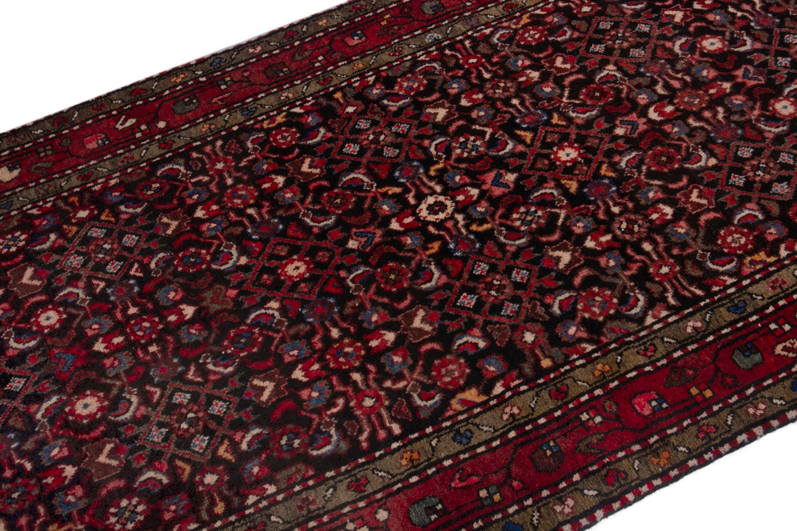 Persian Hamedan runner rug in burgundy and deep red, view 6 of 19