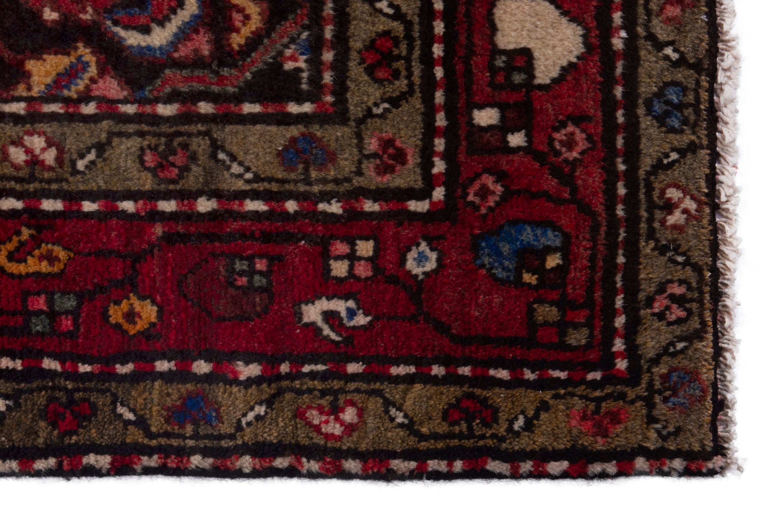 Persian Hamedan runner rug in burgundy and deep red, view 9 of 19
