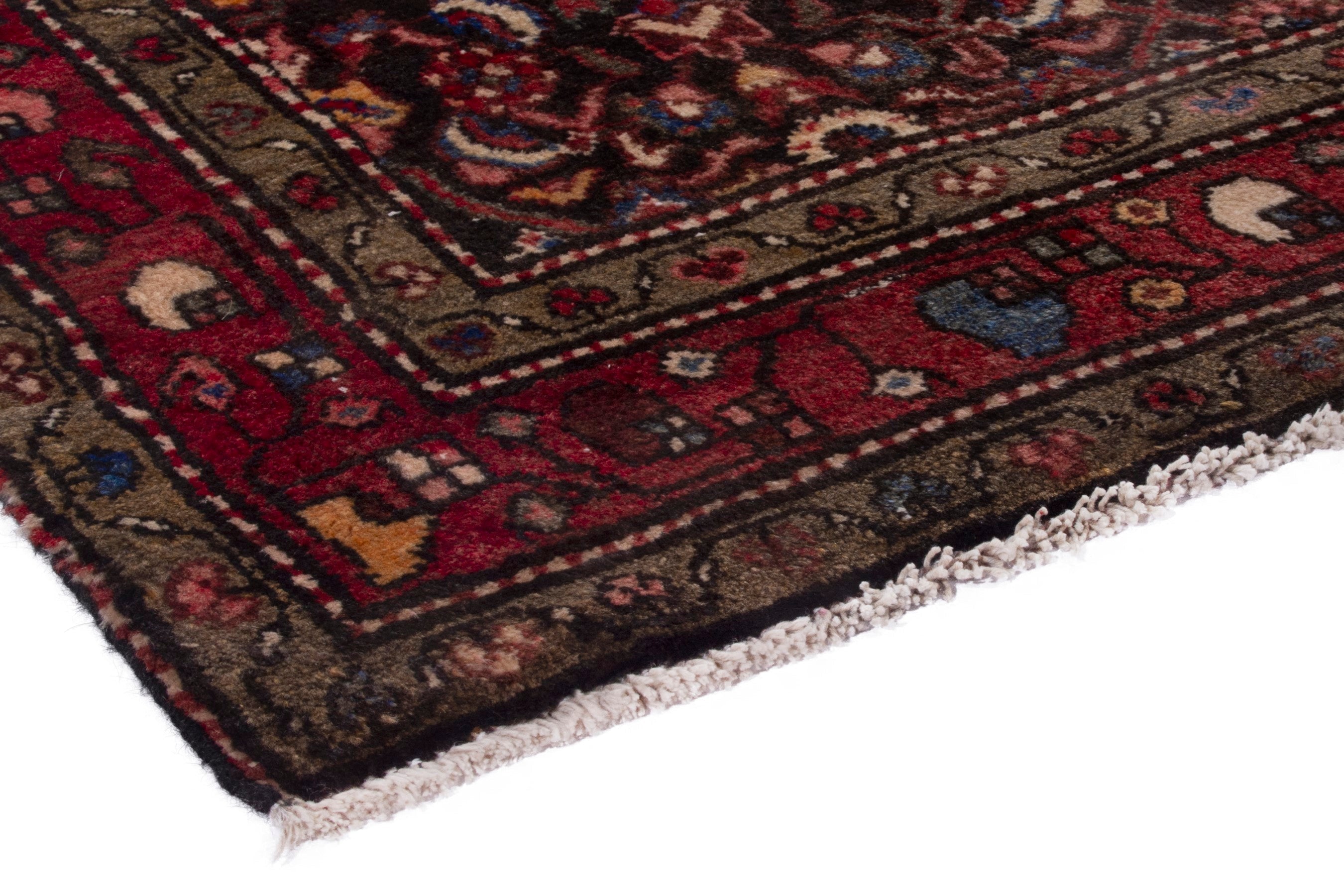 Persian Hamedan runner rug in burgundy and deep red, view 4 of 19
