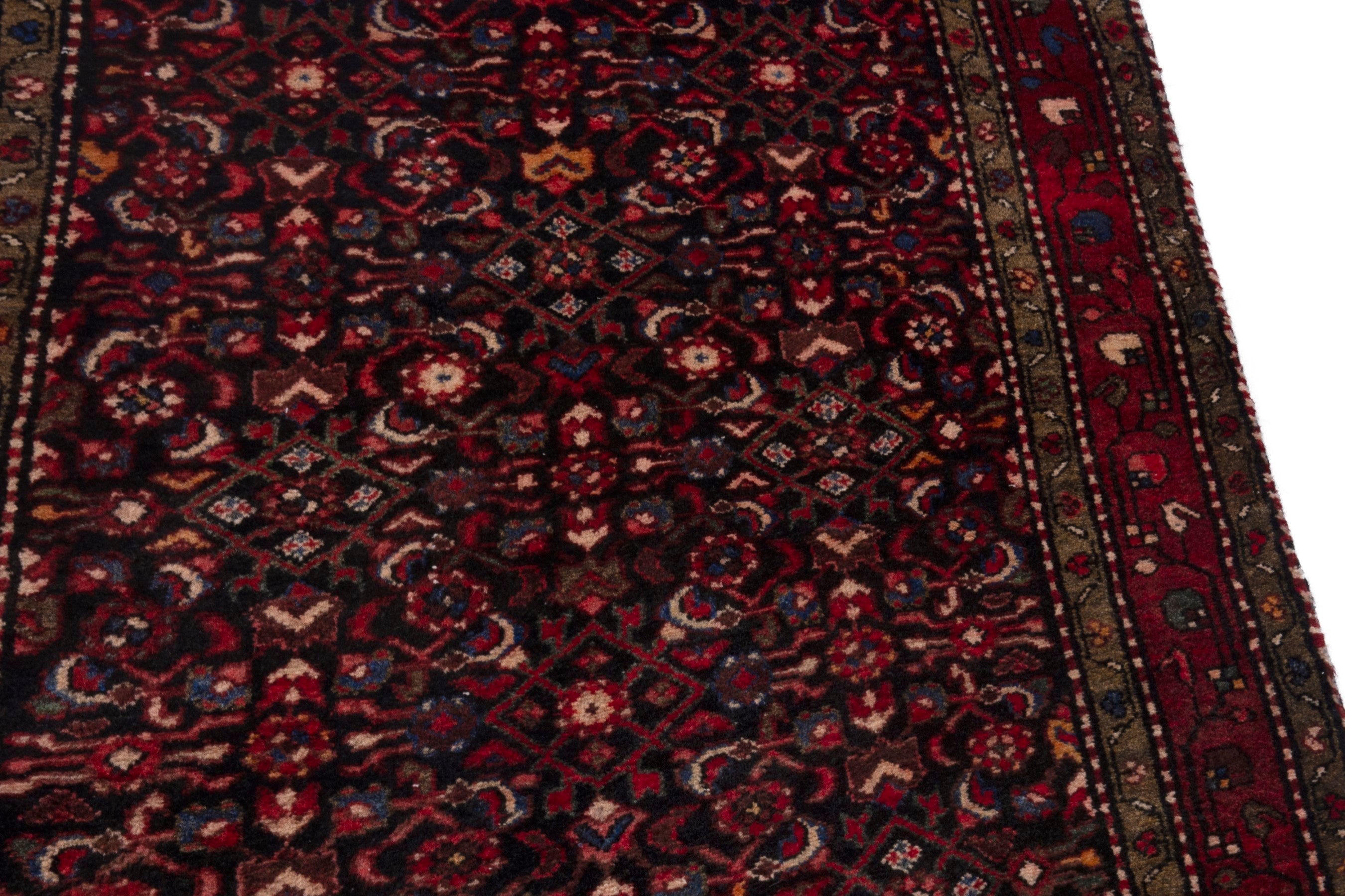 Persian Hamedan runner rug in burgundy and deep red, view 10 of 19