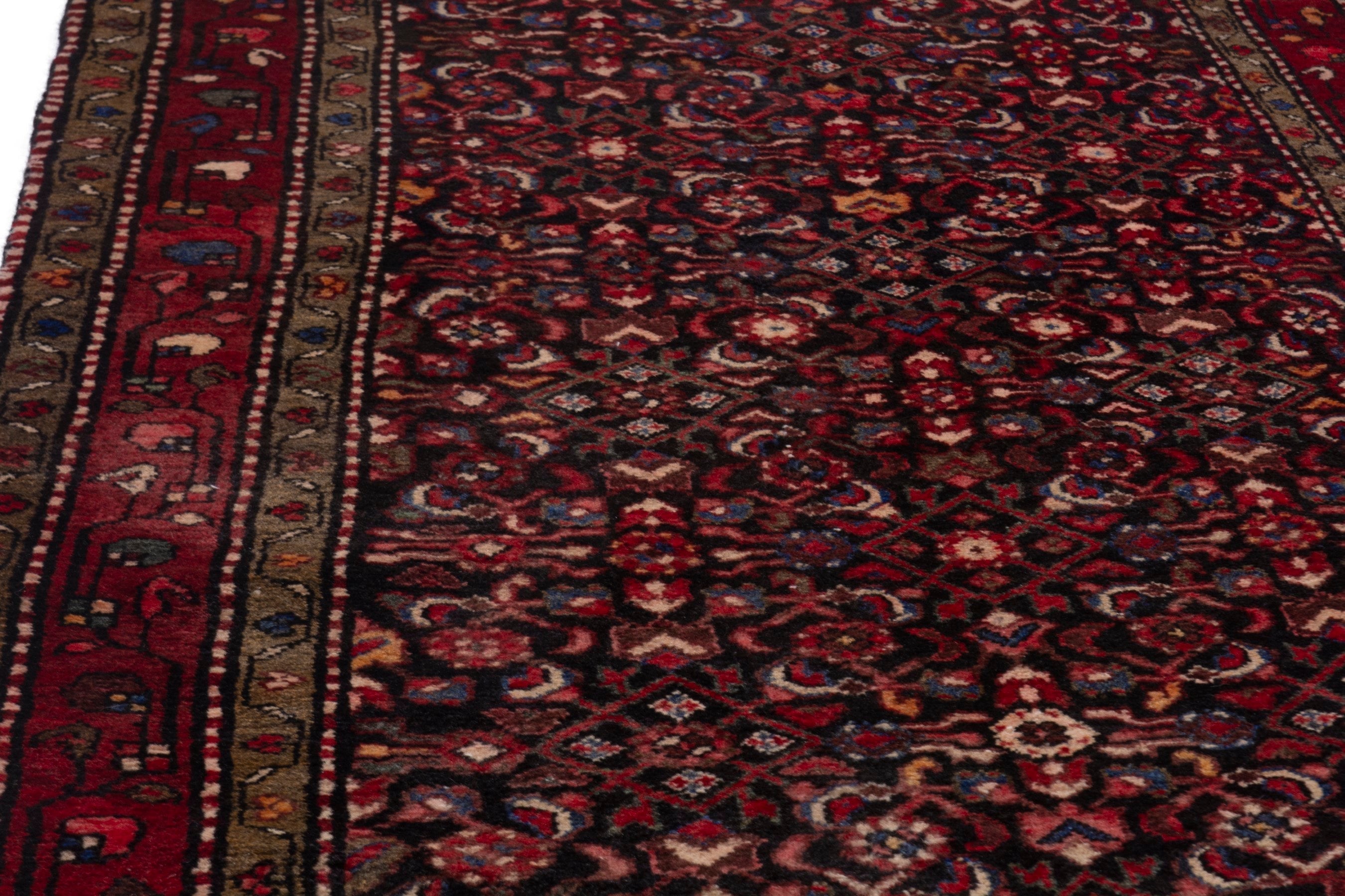 Persian Hamedan runner rug in burgundy and deep red, view 7 of 19