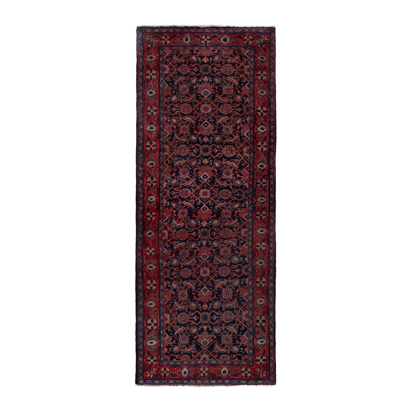 Persian Mahal runner rug in navy and deep red, 2'7" x 6'9"