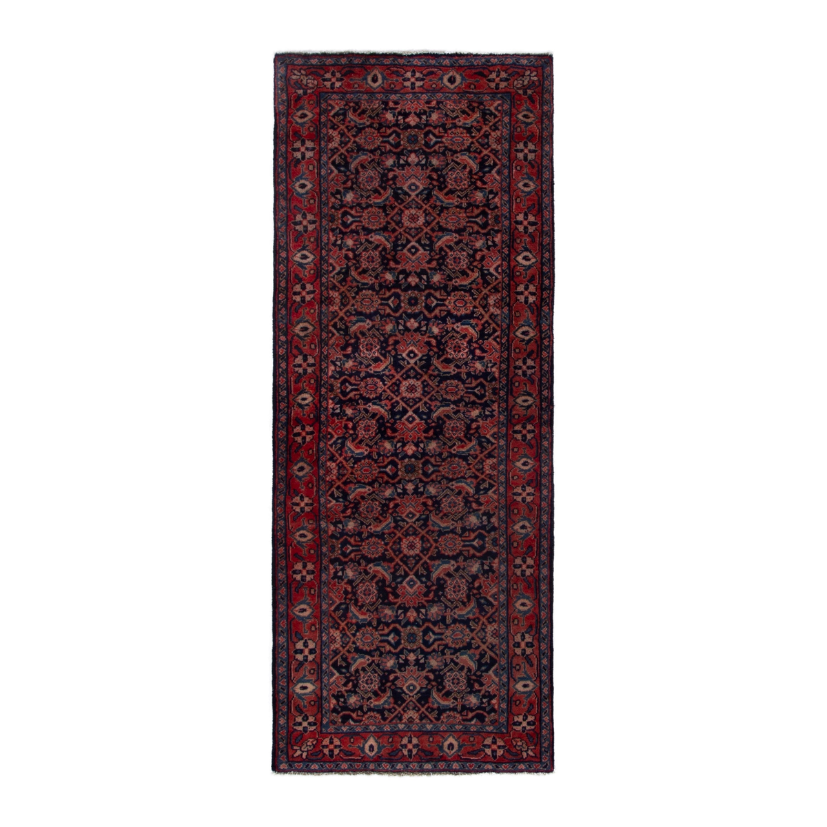 Persian Mahal runner rug in navy and deep red, 2'7" x 6'9"