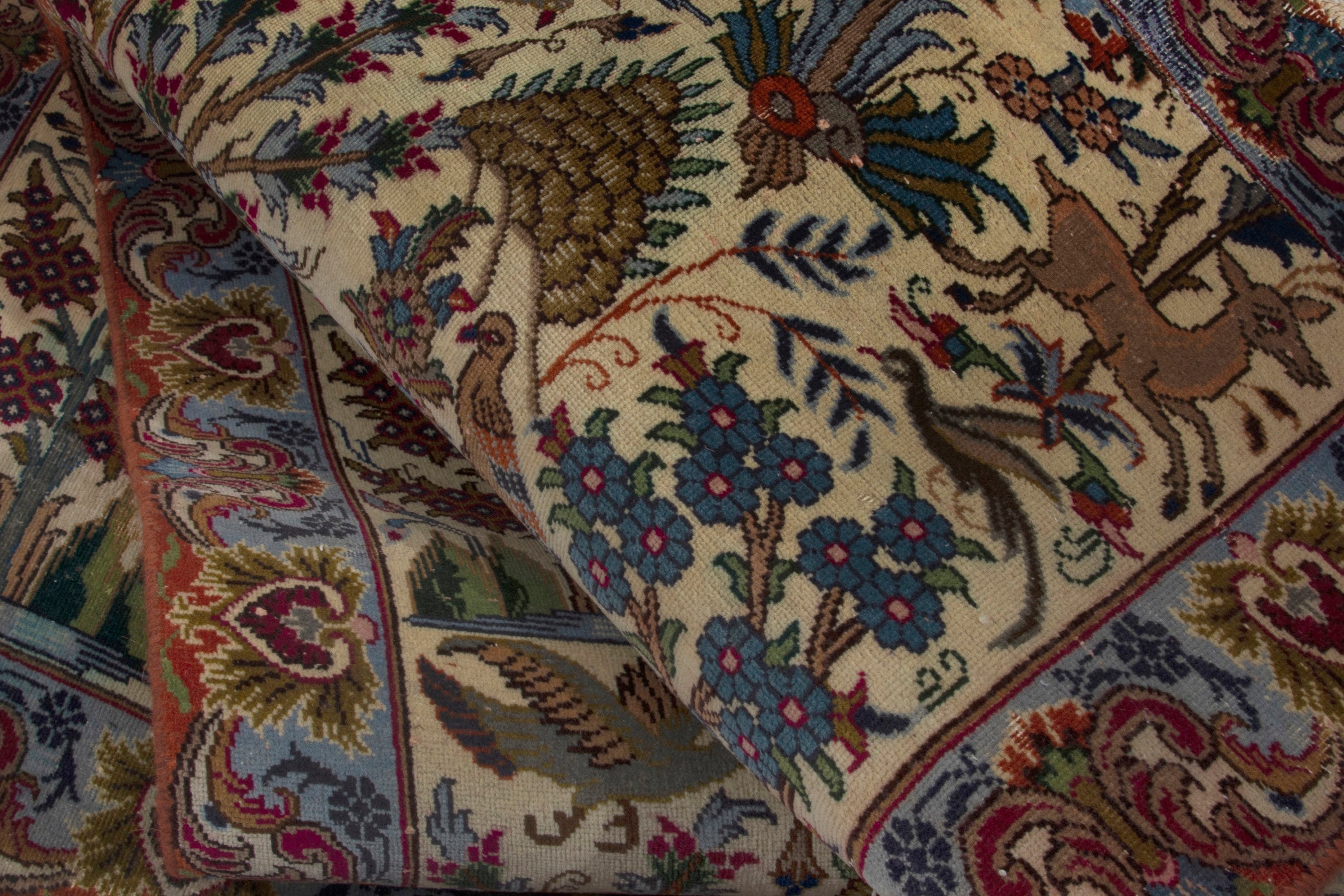 Persian Kashmar runner rug in cream and burgundy, view 17 of 18