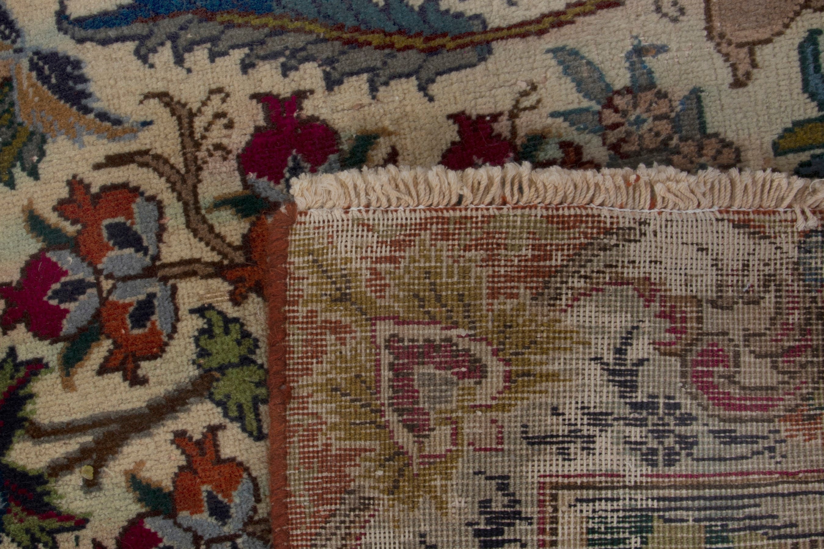 Persian Kashmar runner rug in cream and burgundy, view 18 of 18