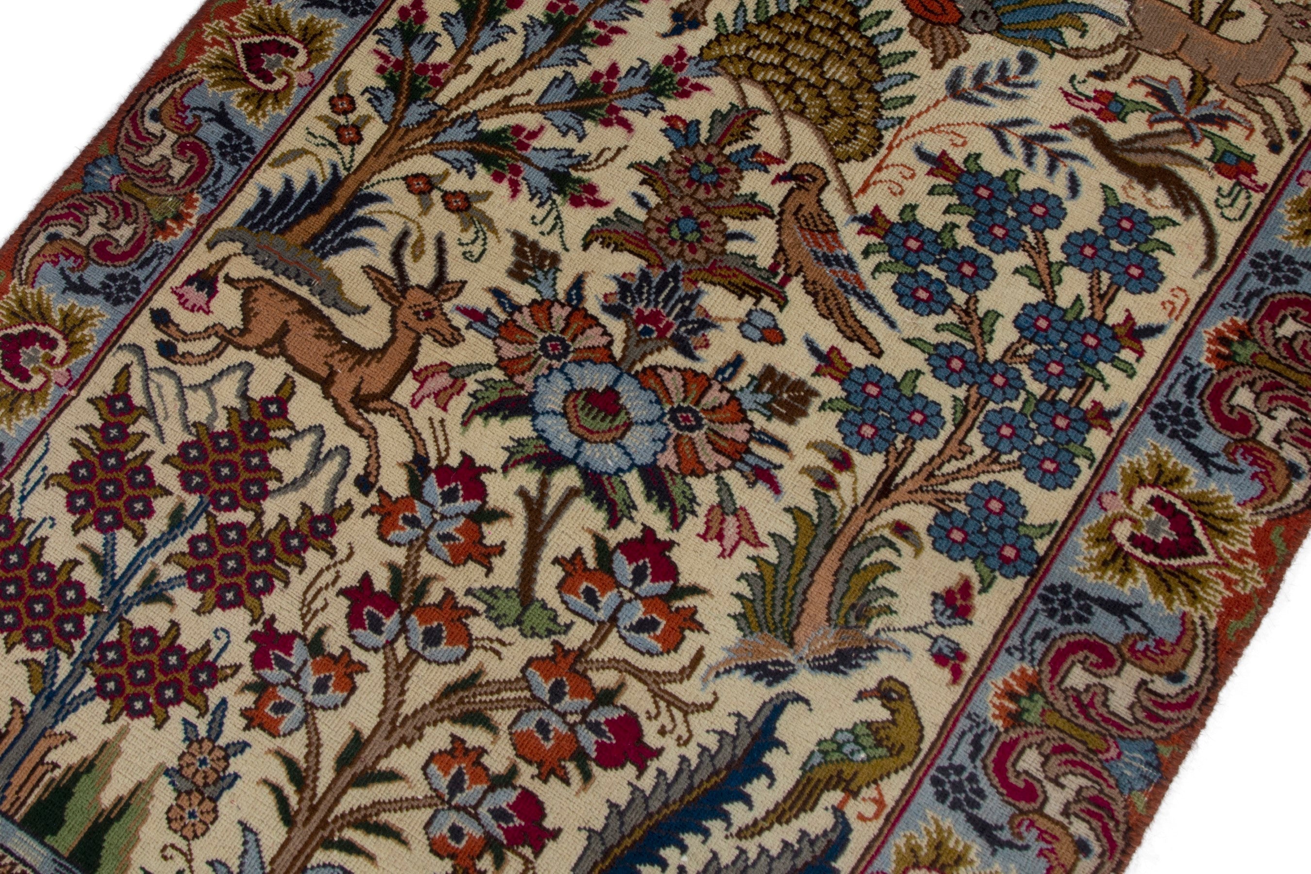Persian Kashmar runner rug in cream and burgundy, view 6 of 18