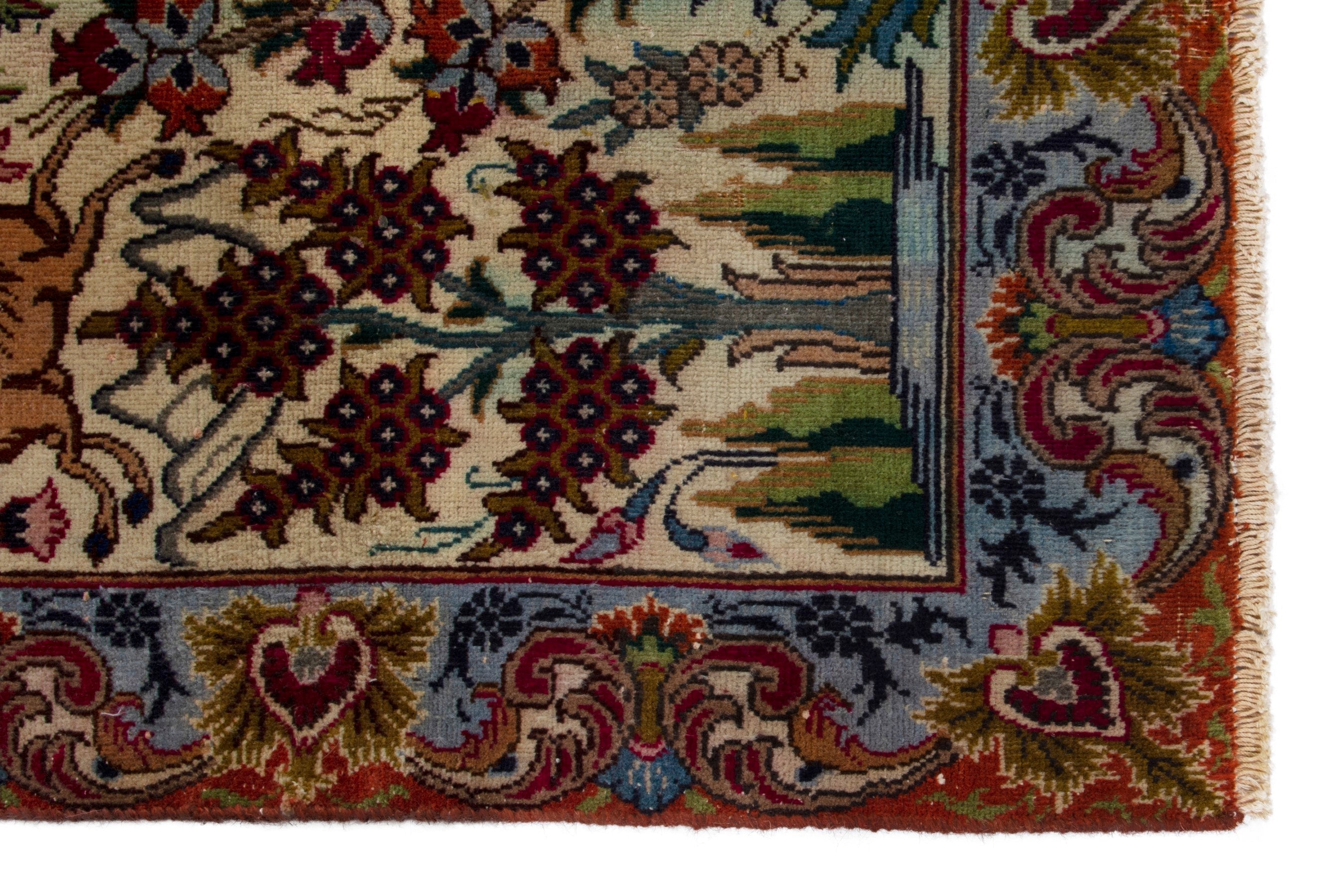 Persian Kashmar runner rug in cream and burgundy, view 9 of 18