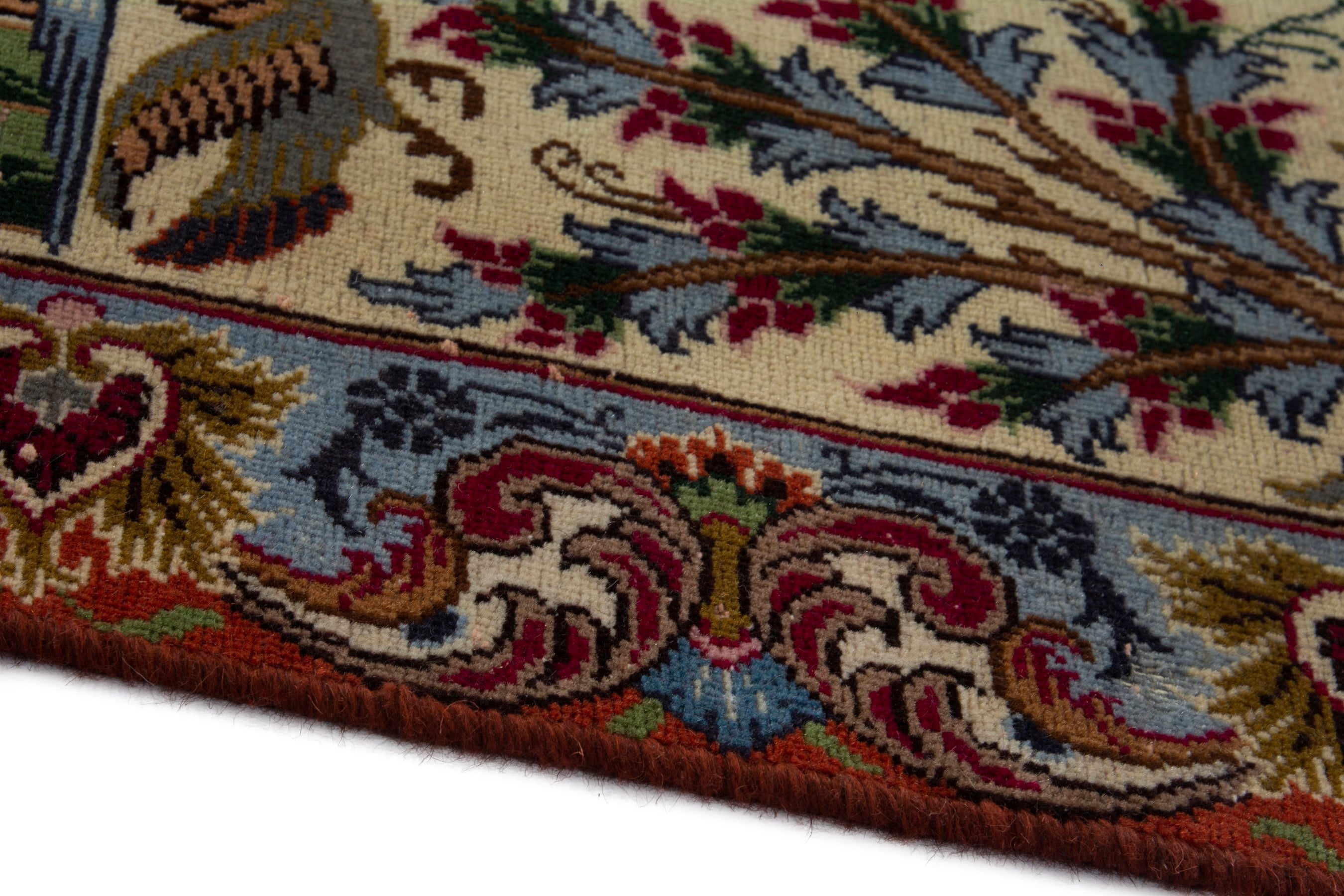 Persian Kashmar runner rug in cream and burgundy, view 5 of 18