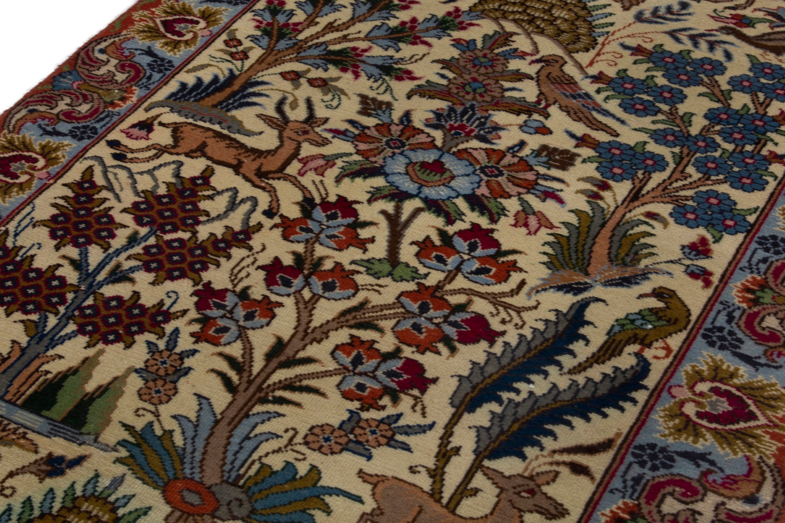 Persian Kashmar runner rug in cream and burgundy, view 7 of 18
