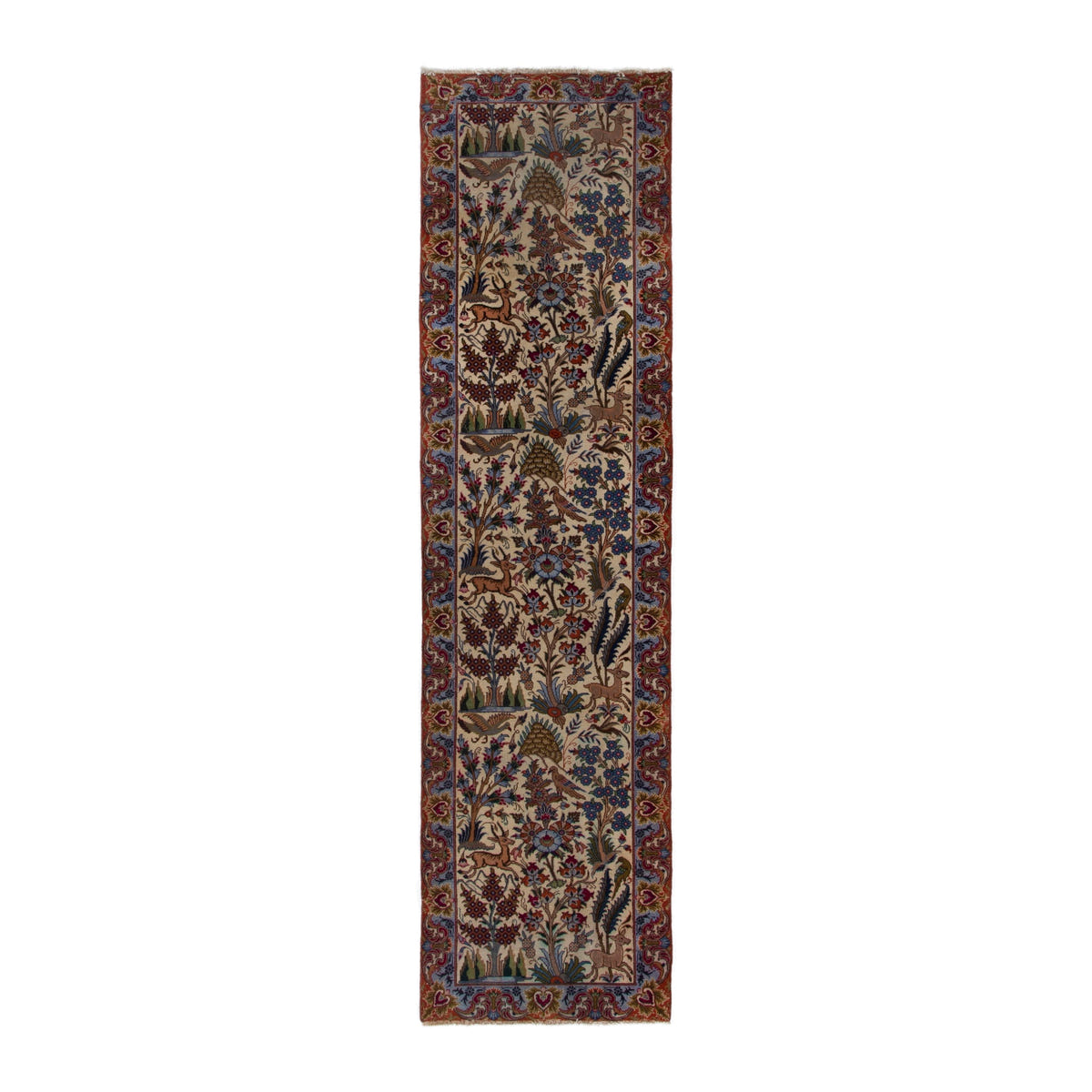 Persian Kashmar runner rug in cream and burgundy, 2'9" x 10'8"