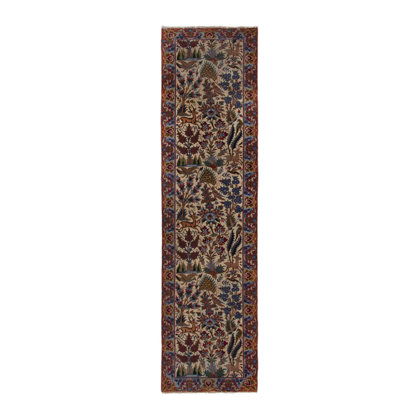 Persian Kashmar runner rug in cream and burgundy, 2'9" x 10'8"