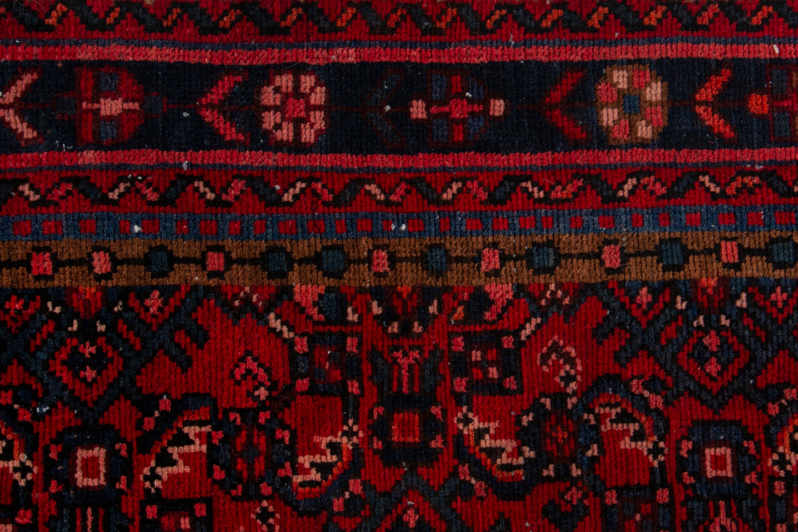 Persian Hosseinabad area rug in burgundy and dark blue, view 13 of 18