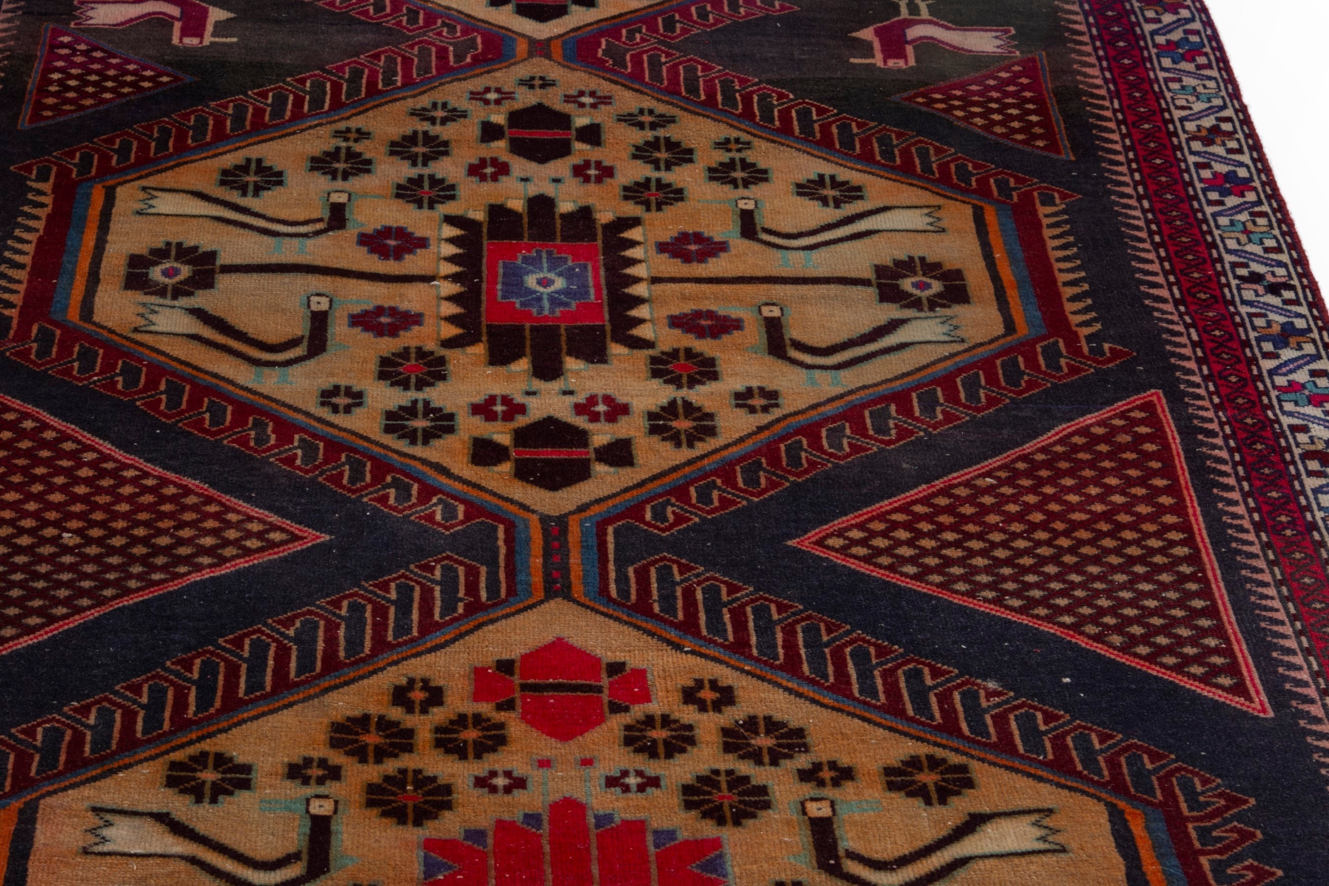 Persian Ardabil runner rug in burgundy and tan, view 7 of 19