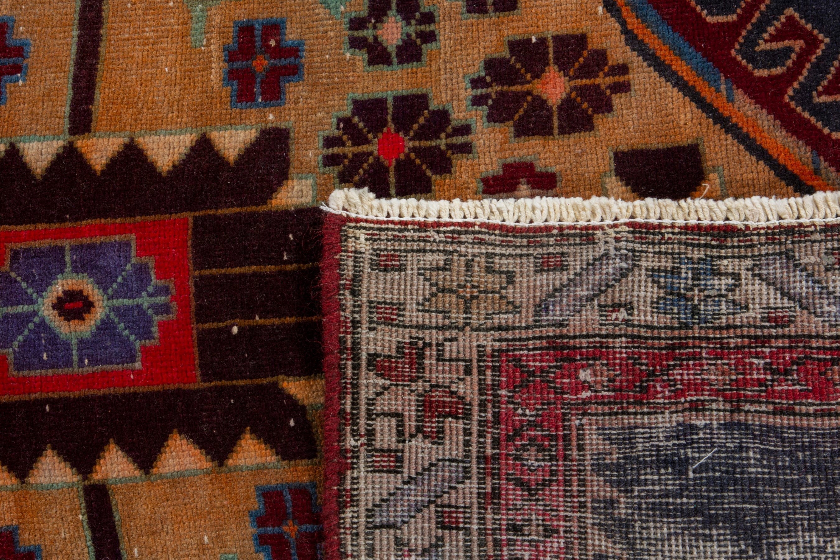 Persian Ardabil runner rug in burgundy and tan, view 19 of 19