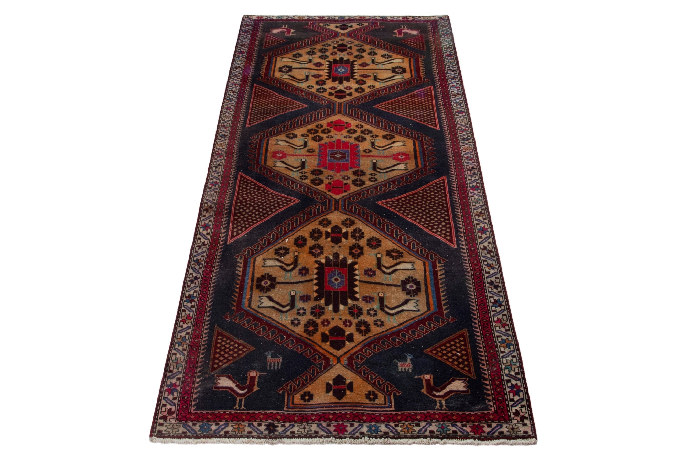 Persian Ardabil runner rug in burgundy and tan, view 2 of 19