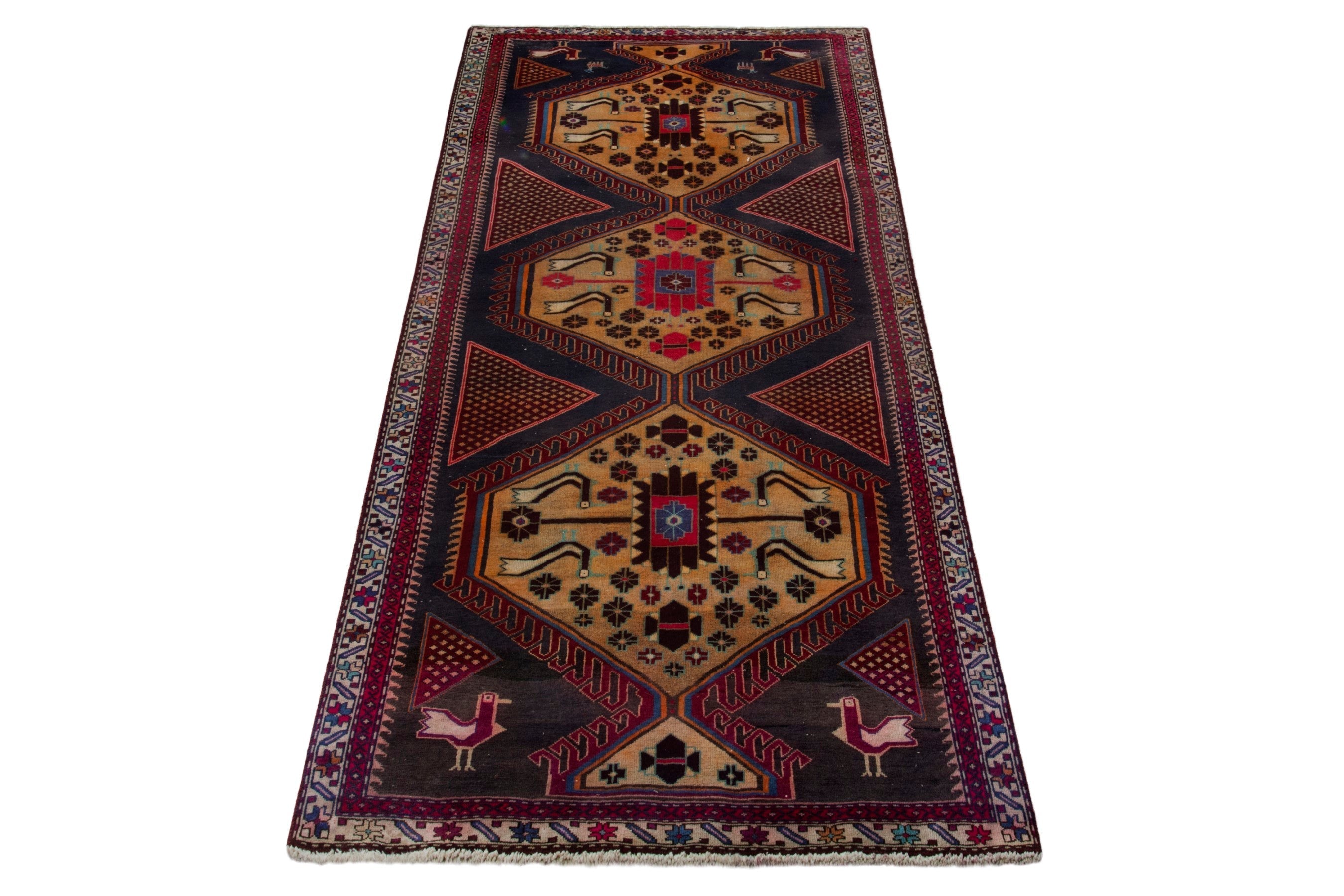 Persian Ardabil runner rug in burgundy and tan, view 3 of 19