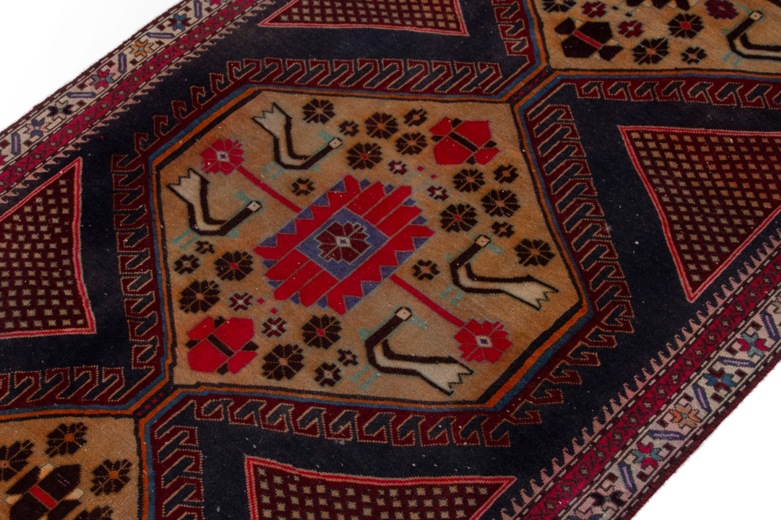 Persian Ardabil runner rug in burgundy and tan, view 6 of 19