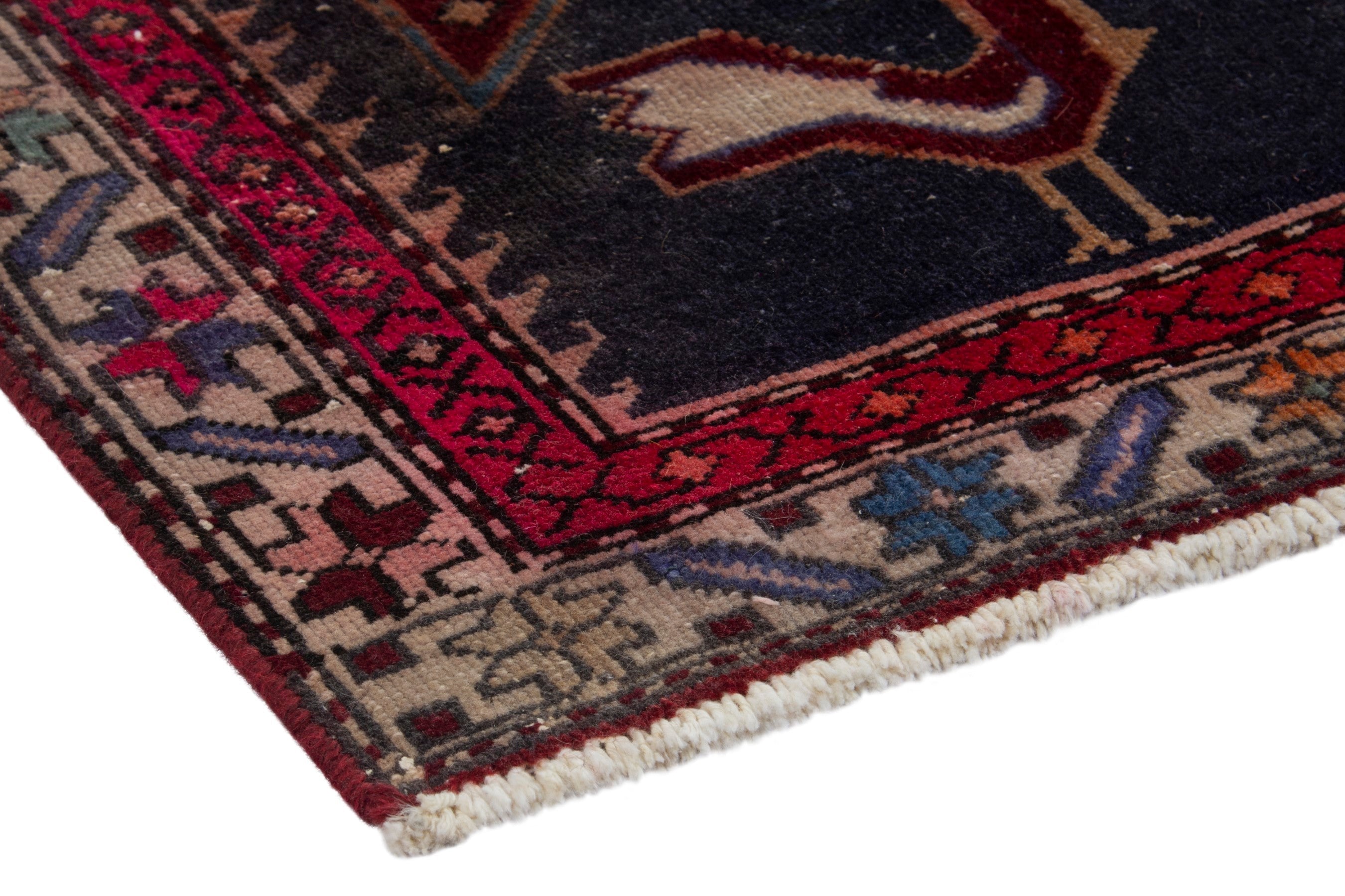 Persian Ardabil runner rug in burgundy and tan, view 4 of 19
