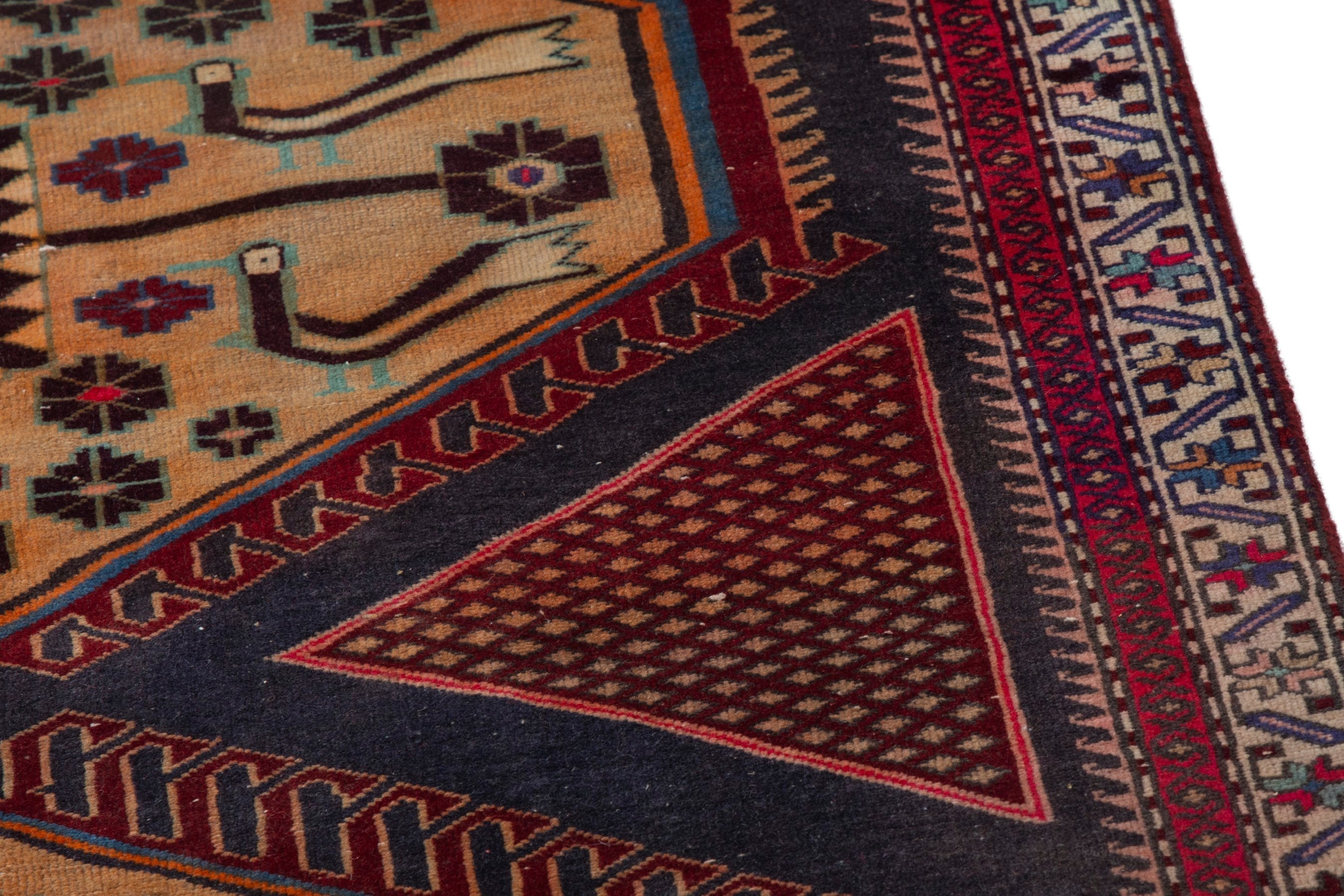 Persian Ardabil runner rug in burgundy and tan, view 8 of 19