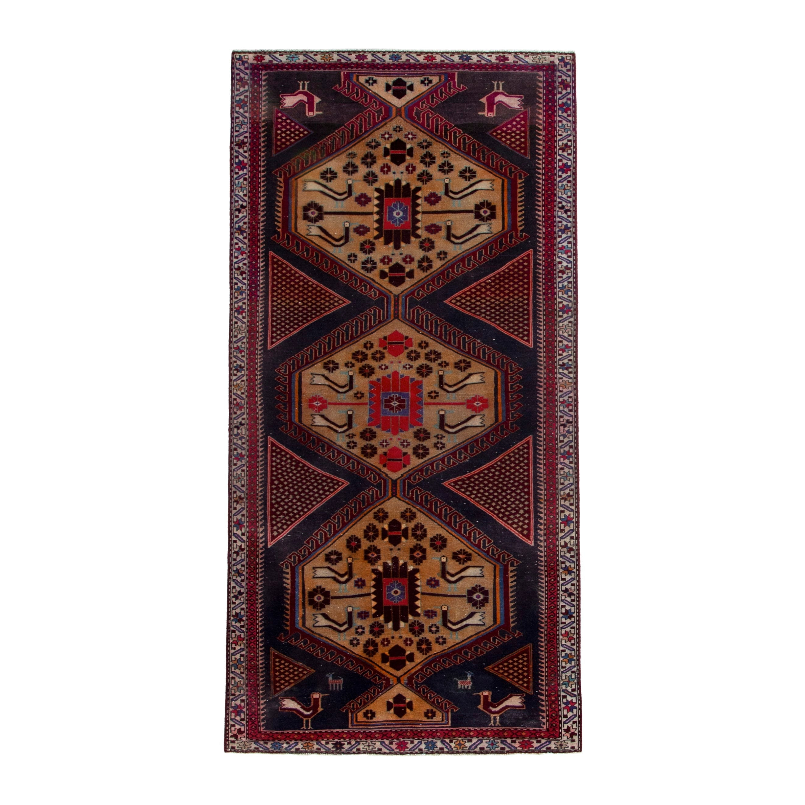 Persian Ardabil runner rug in burgundy and tan, 3'9" x 10'2"
