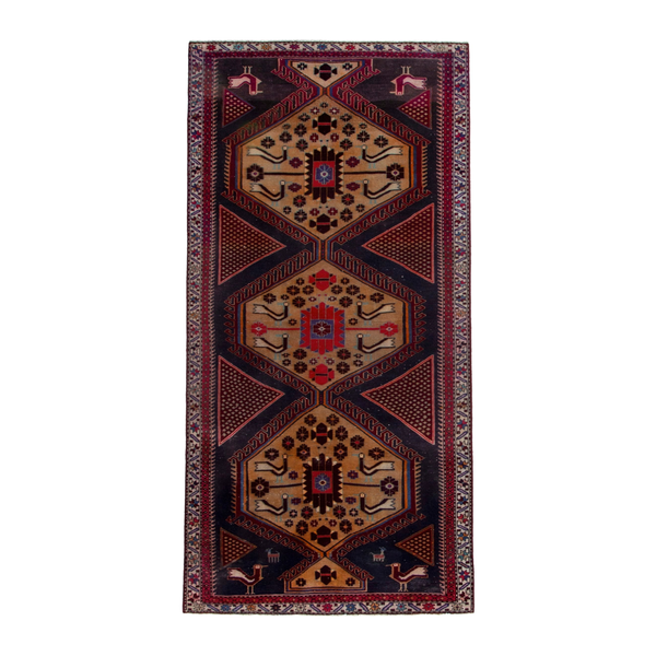 Persian Ardabil runner rug in burgundy and tan, 3'9" x 10'2"