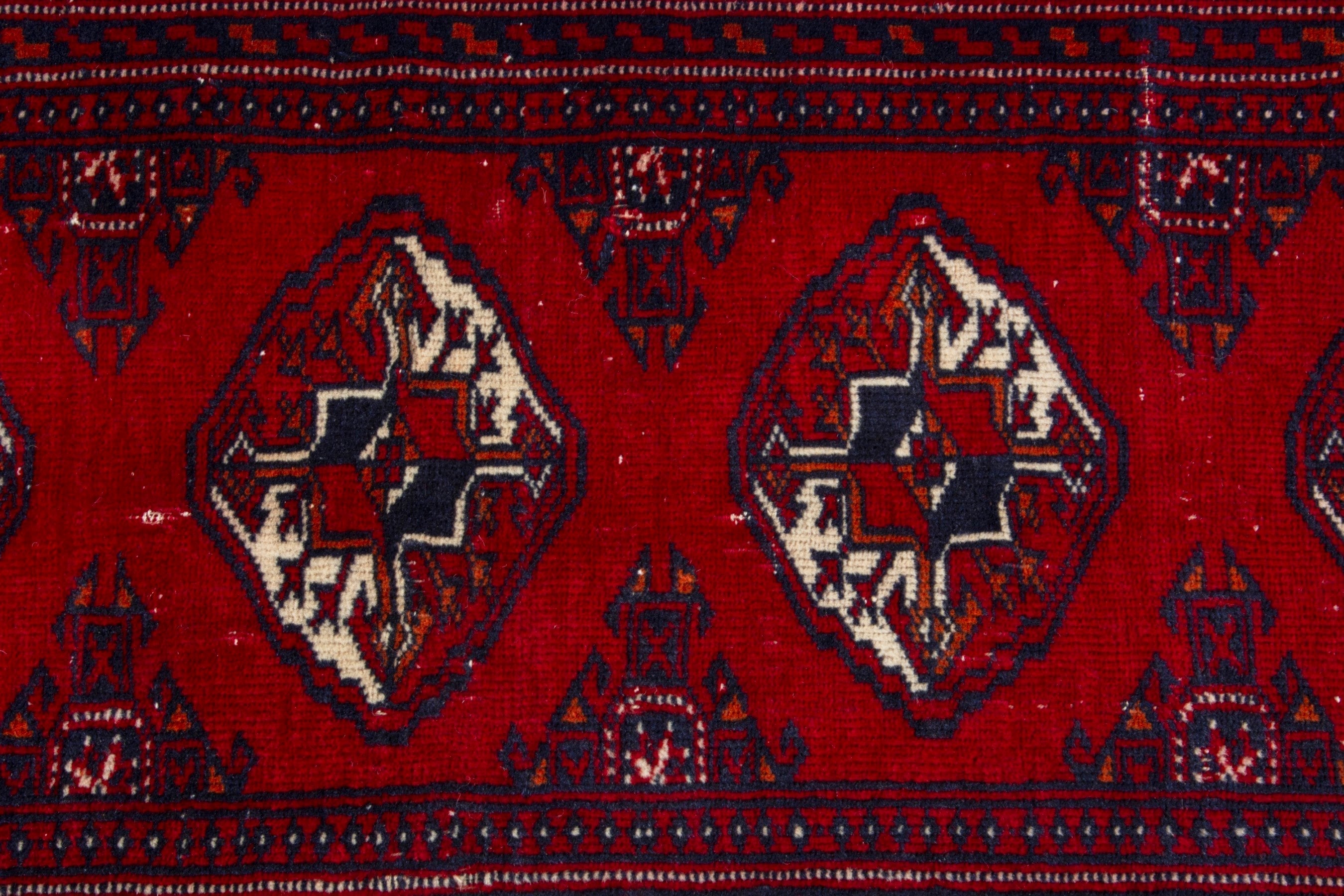 Persian Torkaman runner rug in deep red and burgundy, view 13 of 17