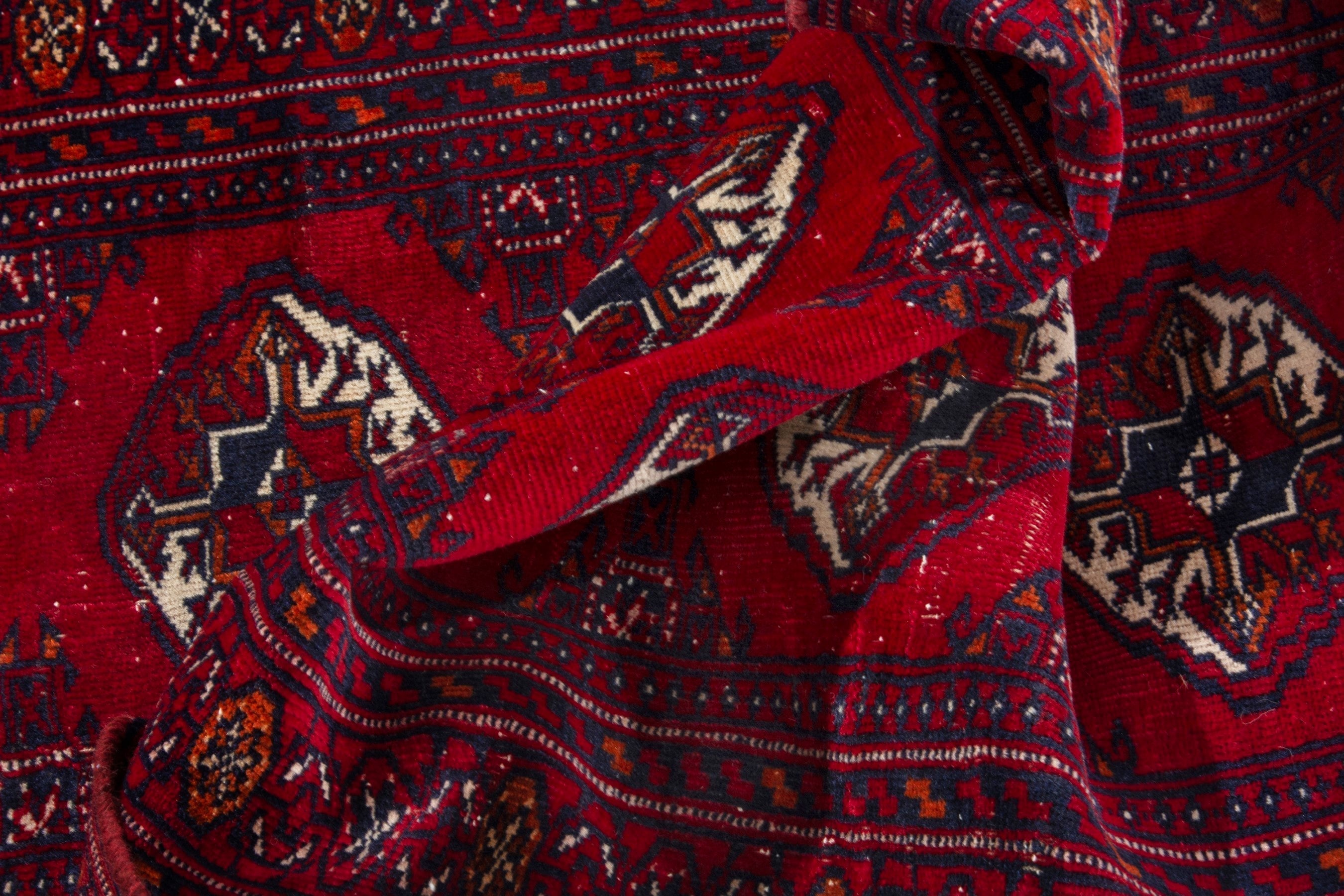 Persian Torkaman runner rug in deep red and burgundy, view 14 of 17