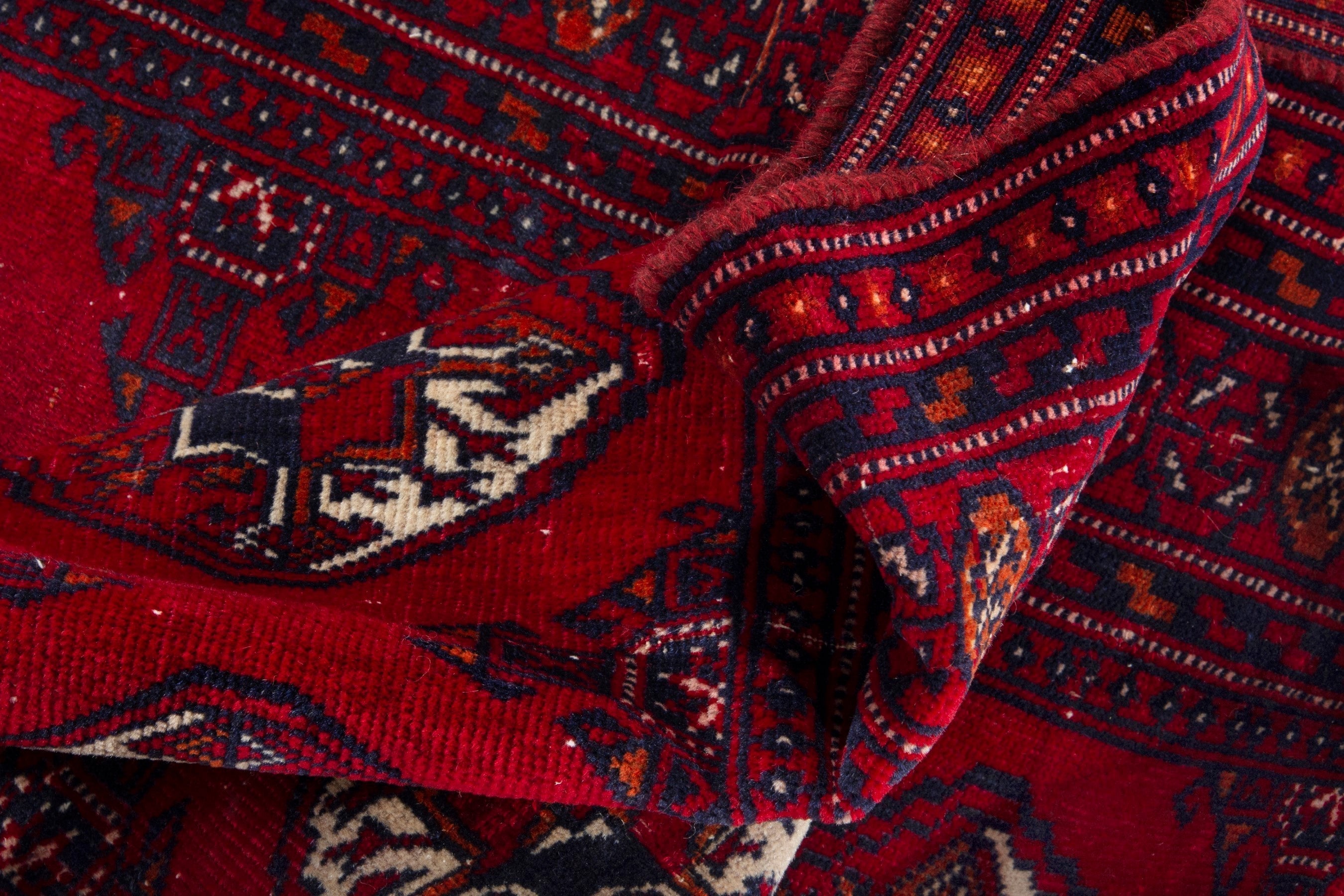 Persian Torkaman runner rug in deep red and burgundy, view 15 of 17