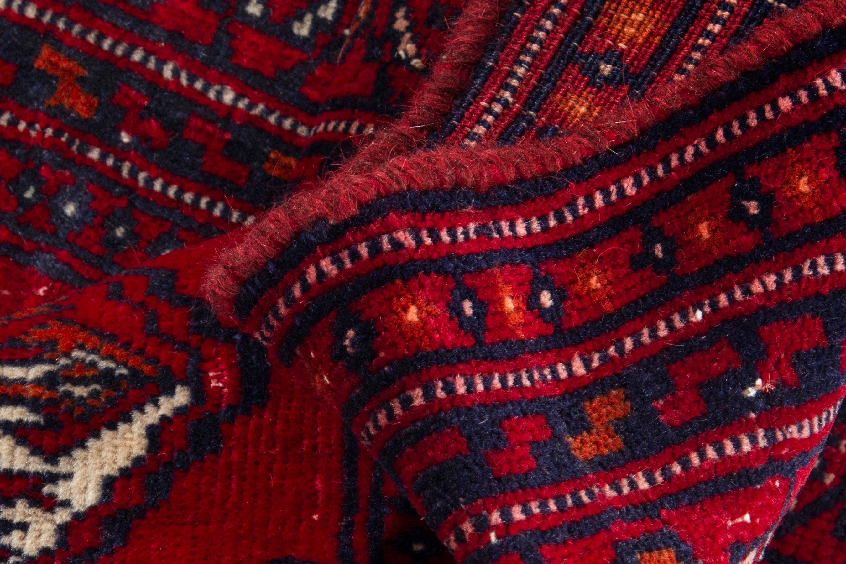 Persian Torkaman runner rug in deep red and burgundy, view 16 of 17