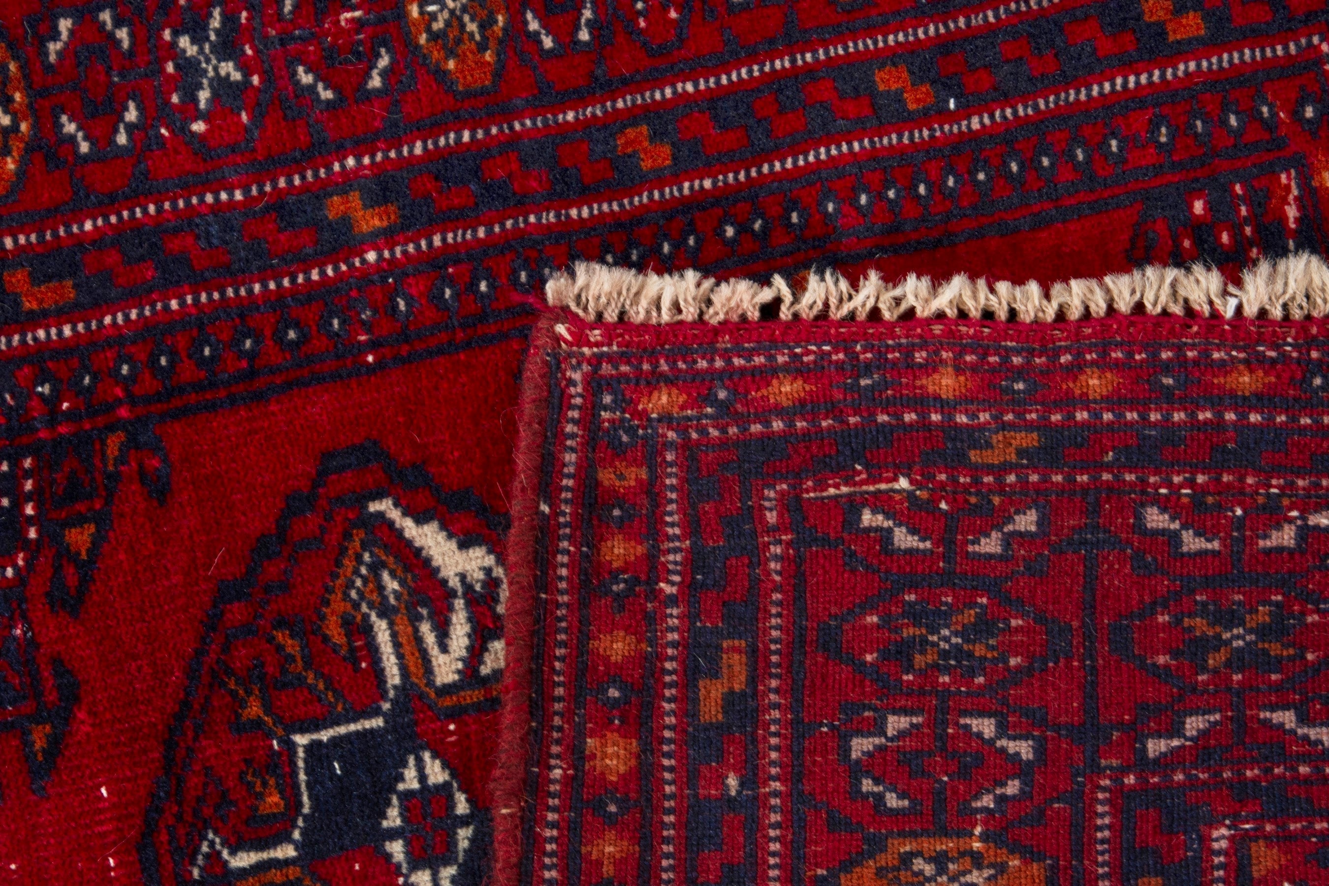Persian Torkaman runner rug in deep red and burgundy, view 17 of 17