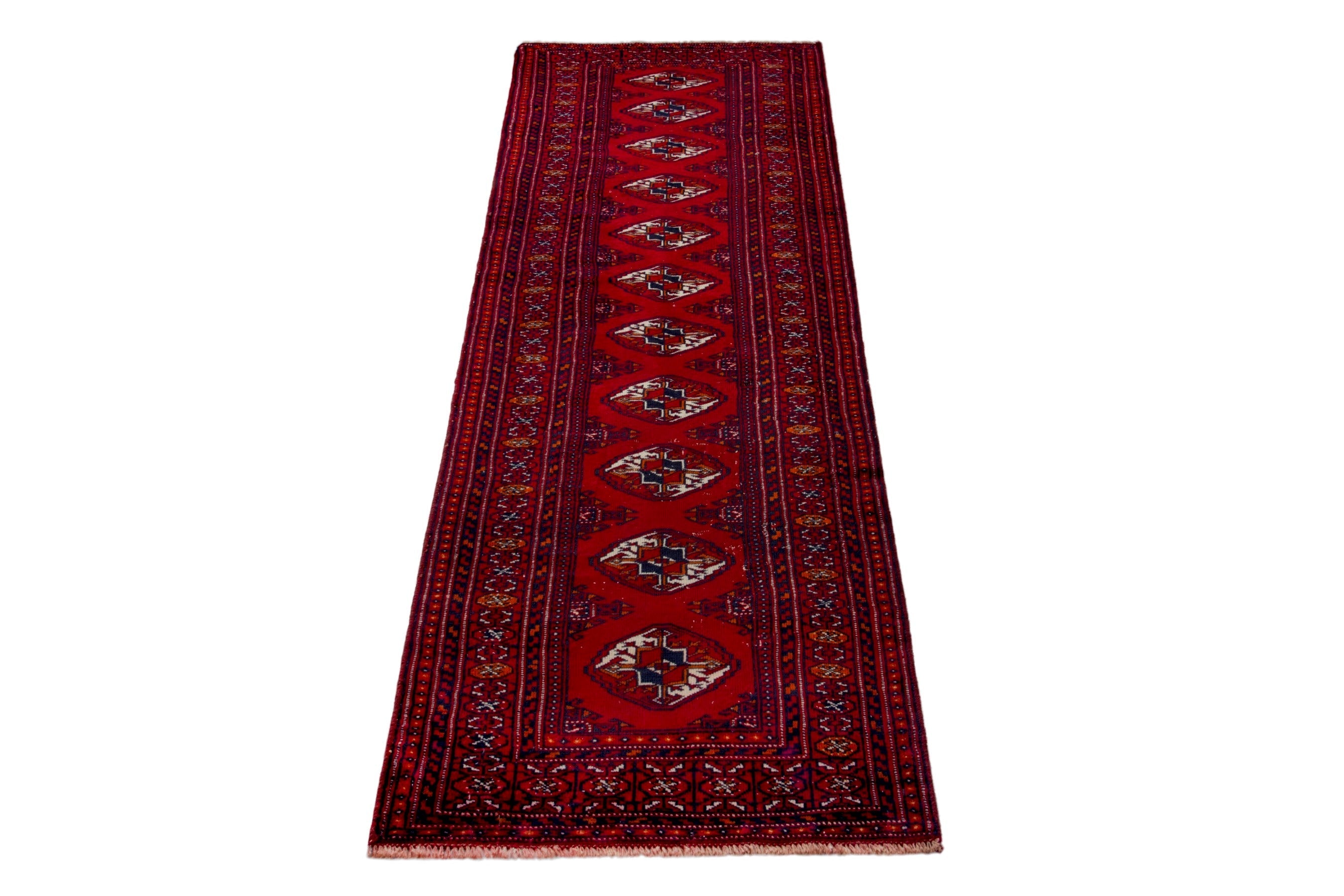 Persian Torkaman runner rug in deep red and burgundy, view 2 of 17