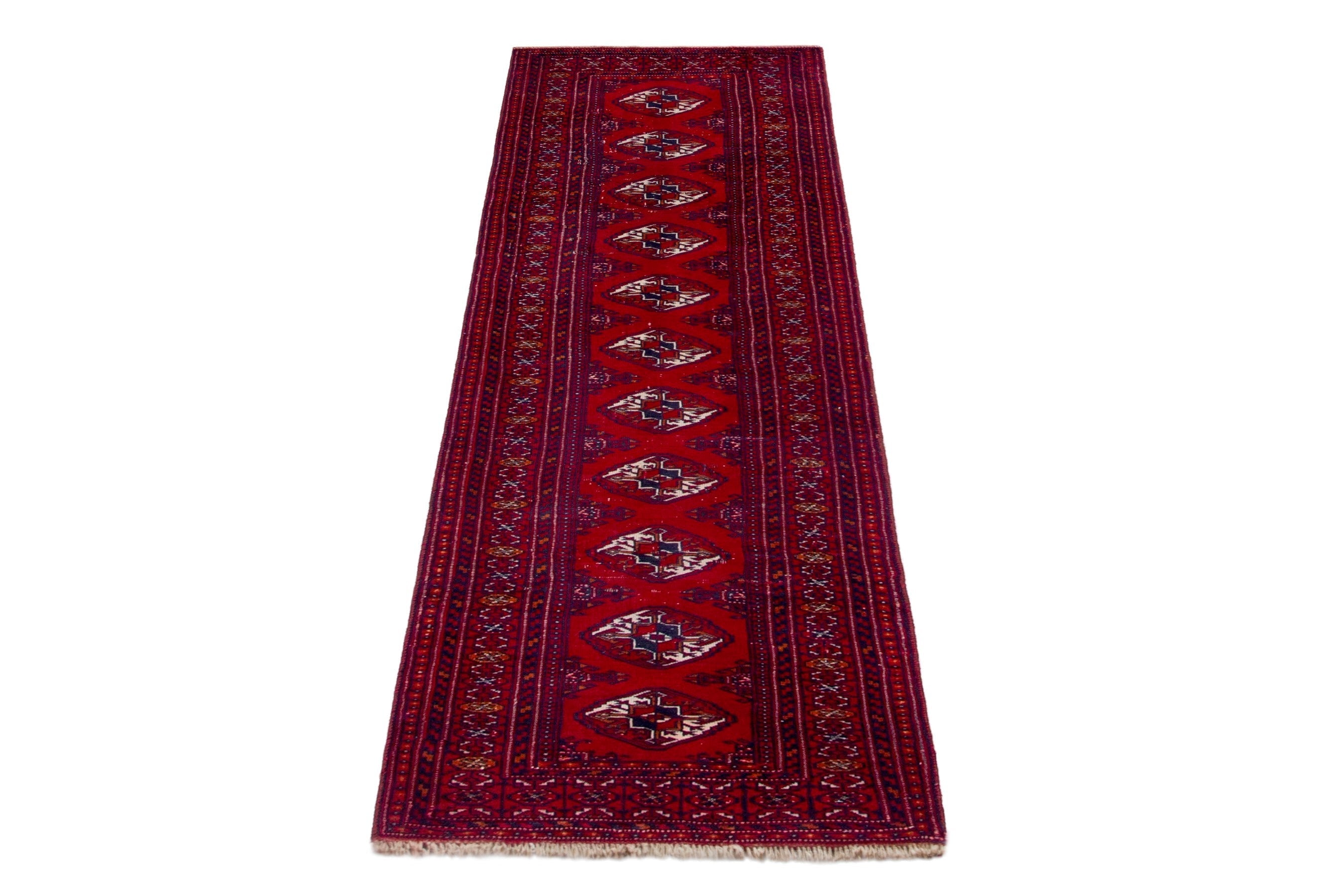 Persian Torkaman runner rug in deep red and burgundy, view 3 of 17