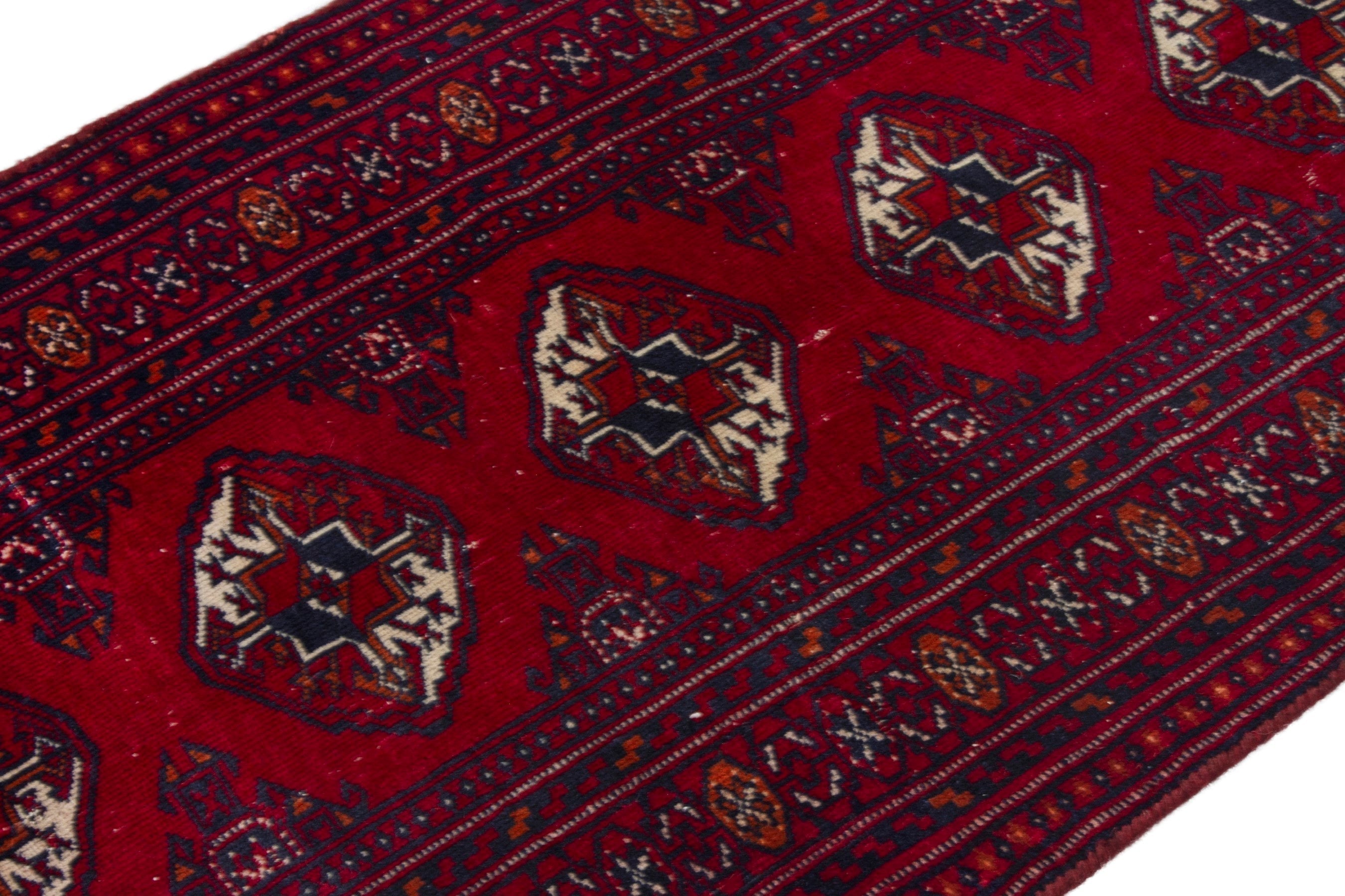 Persian Torkaman runner rug in deep red and burgundy, view 5 of 17