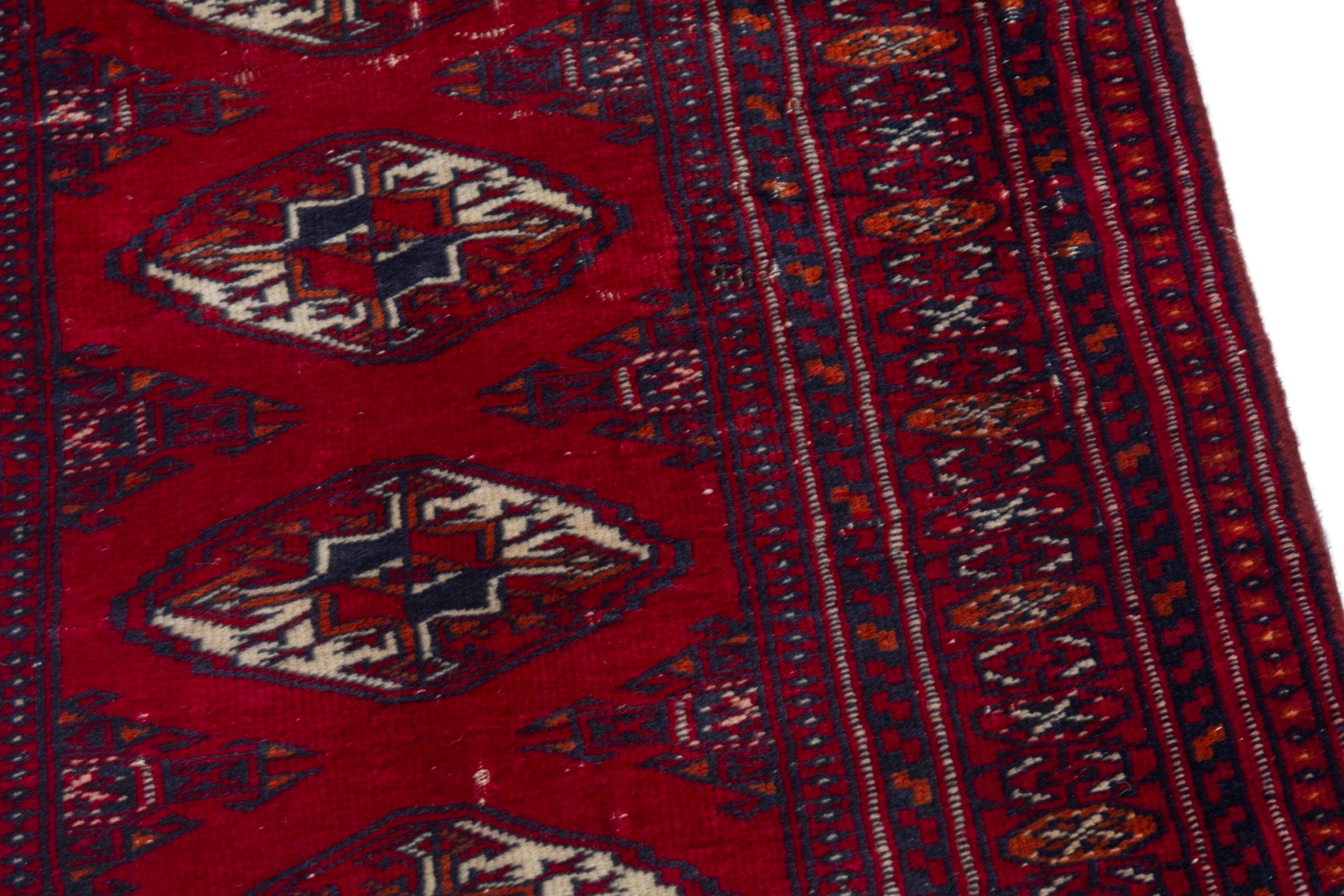 Persian Torkaman runner rug in deep red and burgundy, view 7 of 17