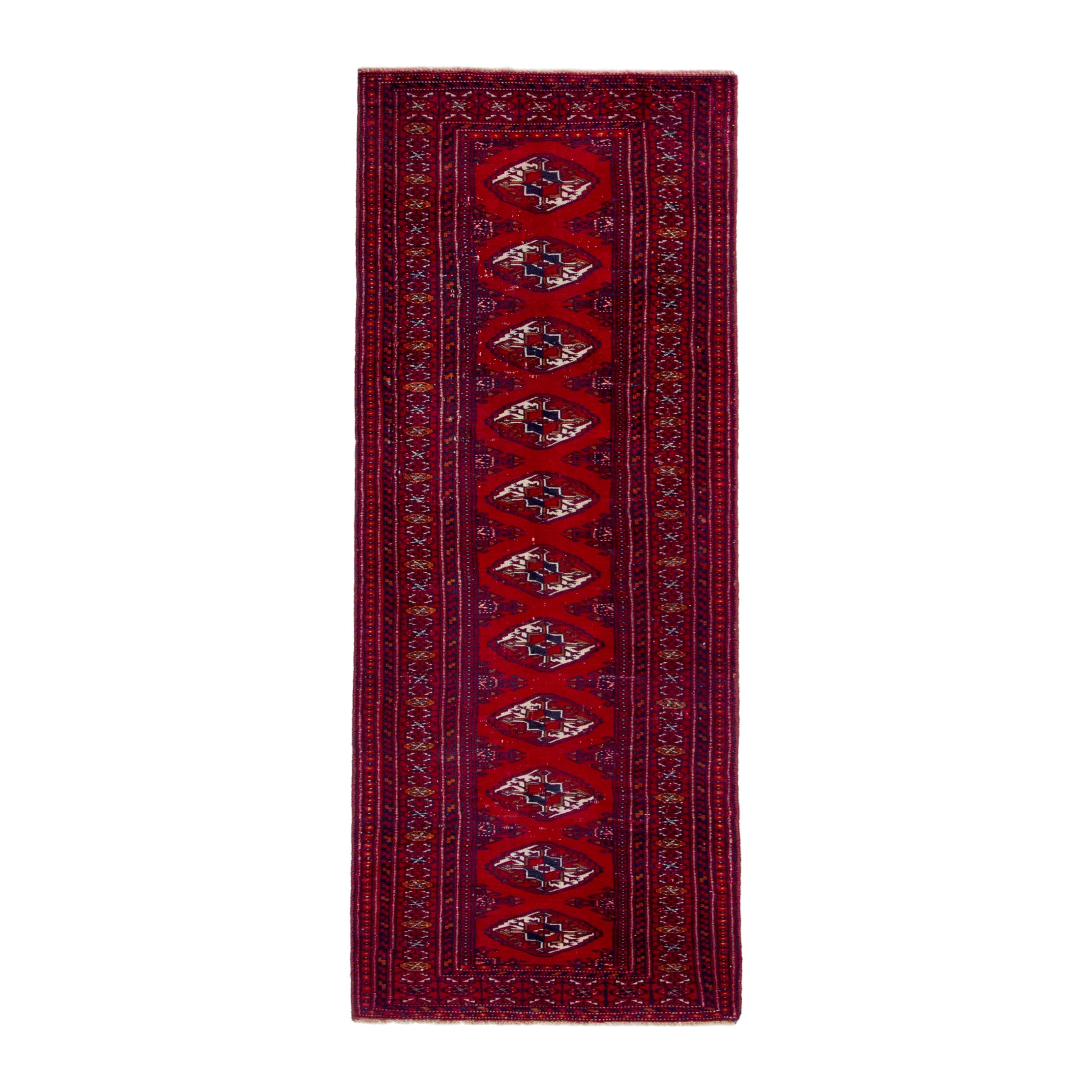 Persian Torkaman runner rug in deep red and burgundy, 2'6" x 9'4"
