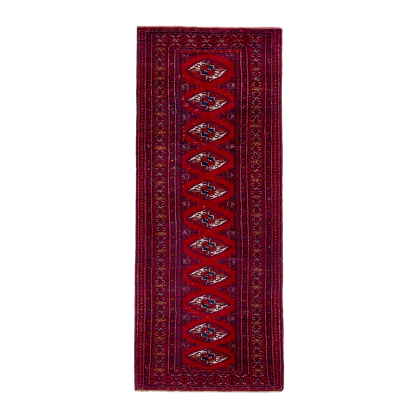 Persian Torkaman runner rug in deep red and burgundy, 2'6" x 9'4"