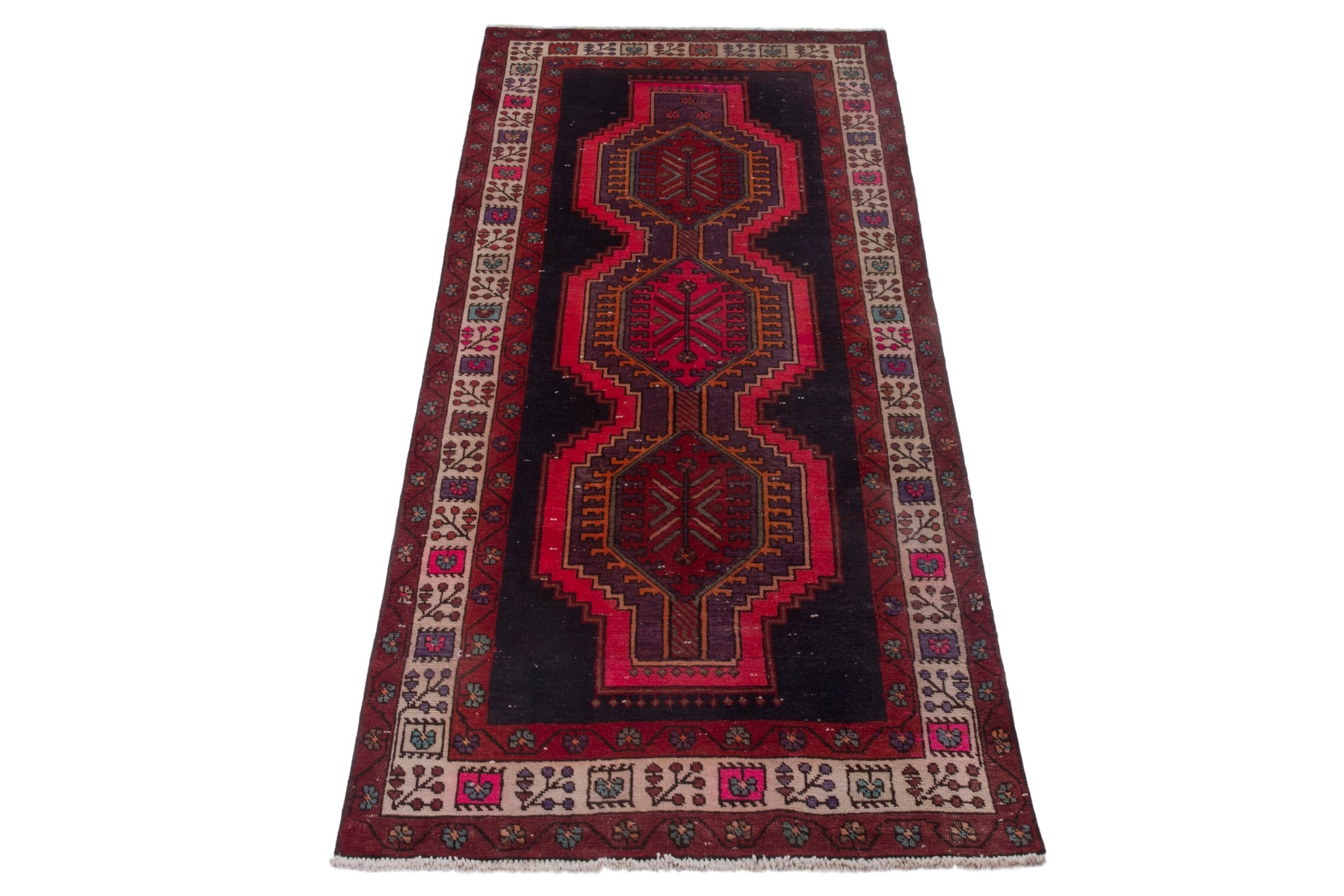 Persian Ardabil runner rug in dark blue and deep red, view 2 of 20