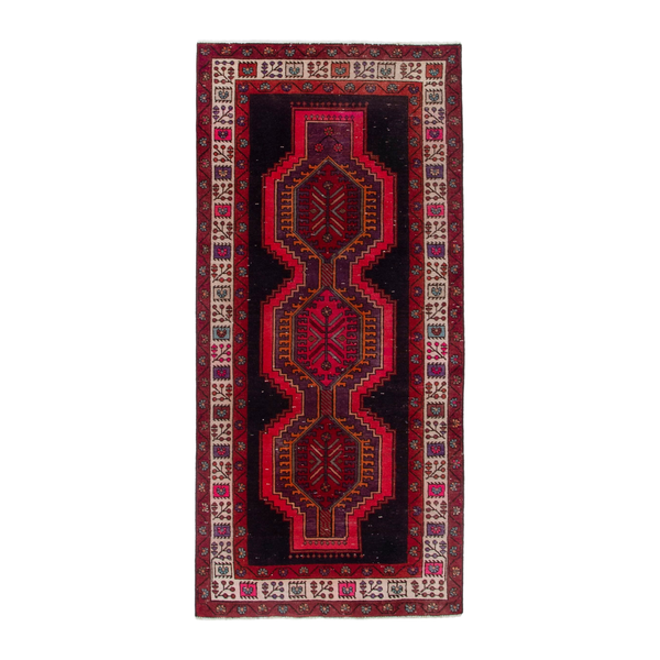Persian Ardabil runner rug in dark blue and deep red, 3'1" x 8'3"