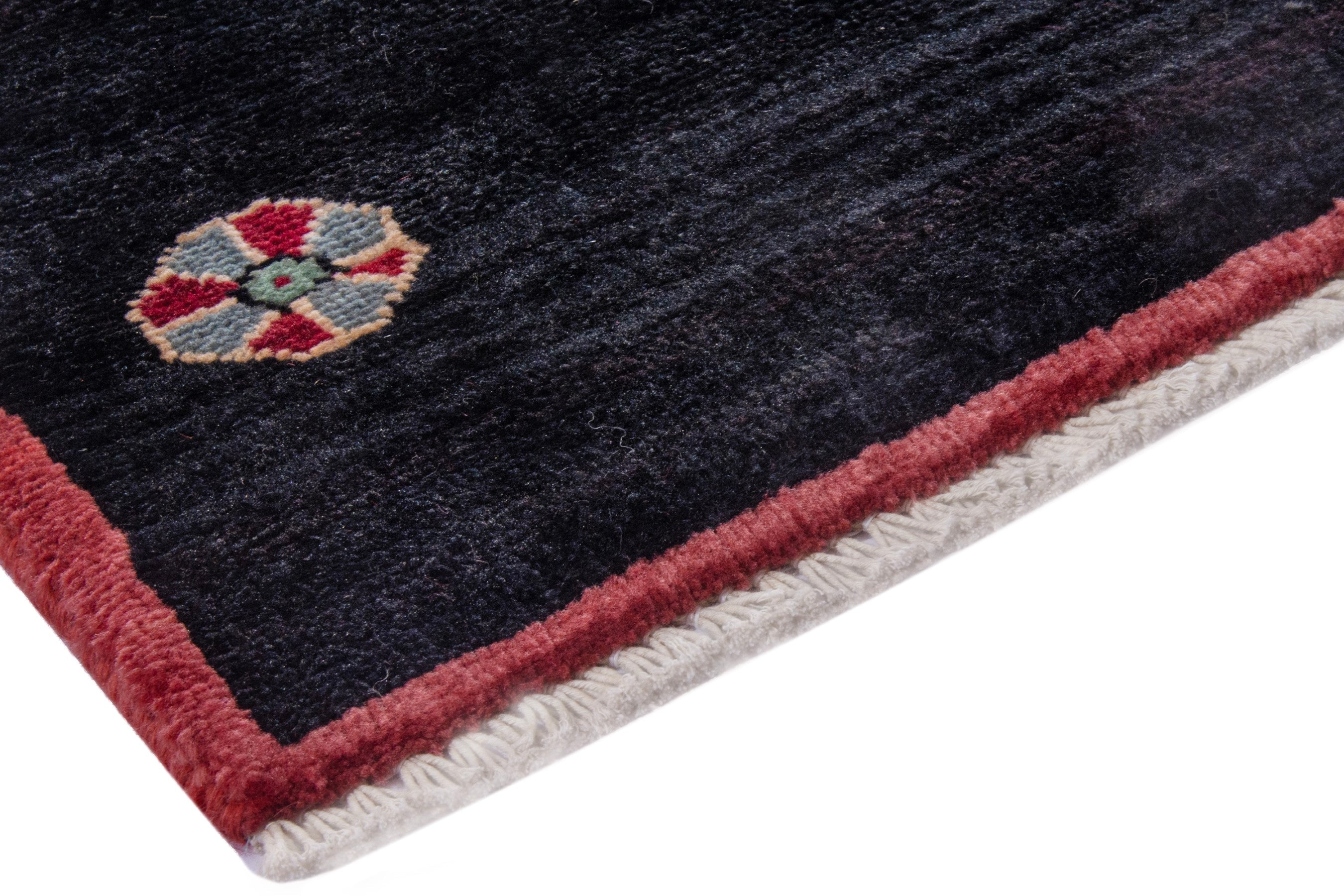 Persian Gabbeh runner rug in black, view 4 of 15