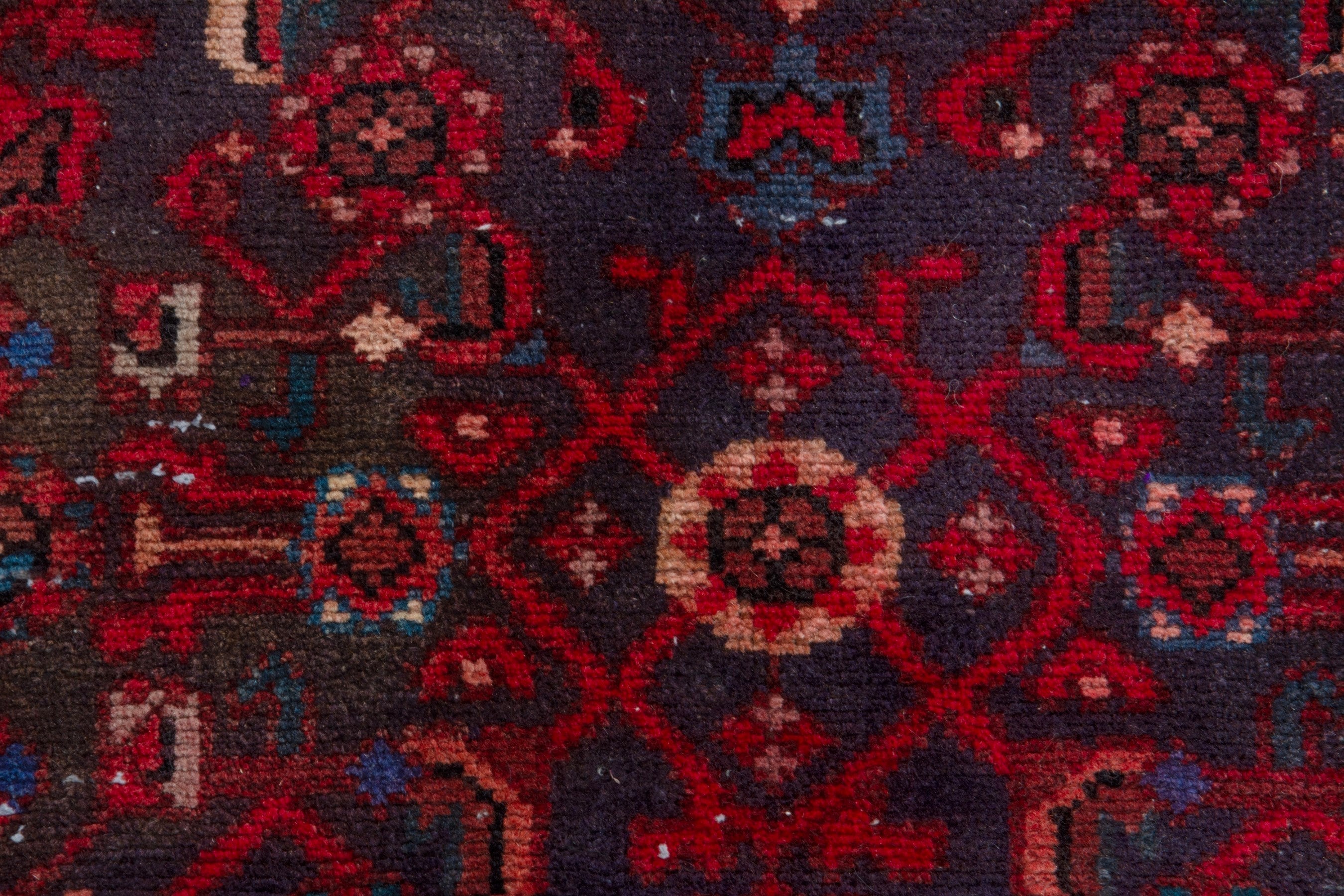 Persian Hamedan runner rug in burgundy and cream, view 15 of 20