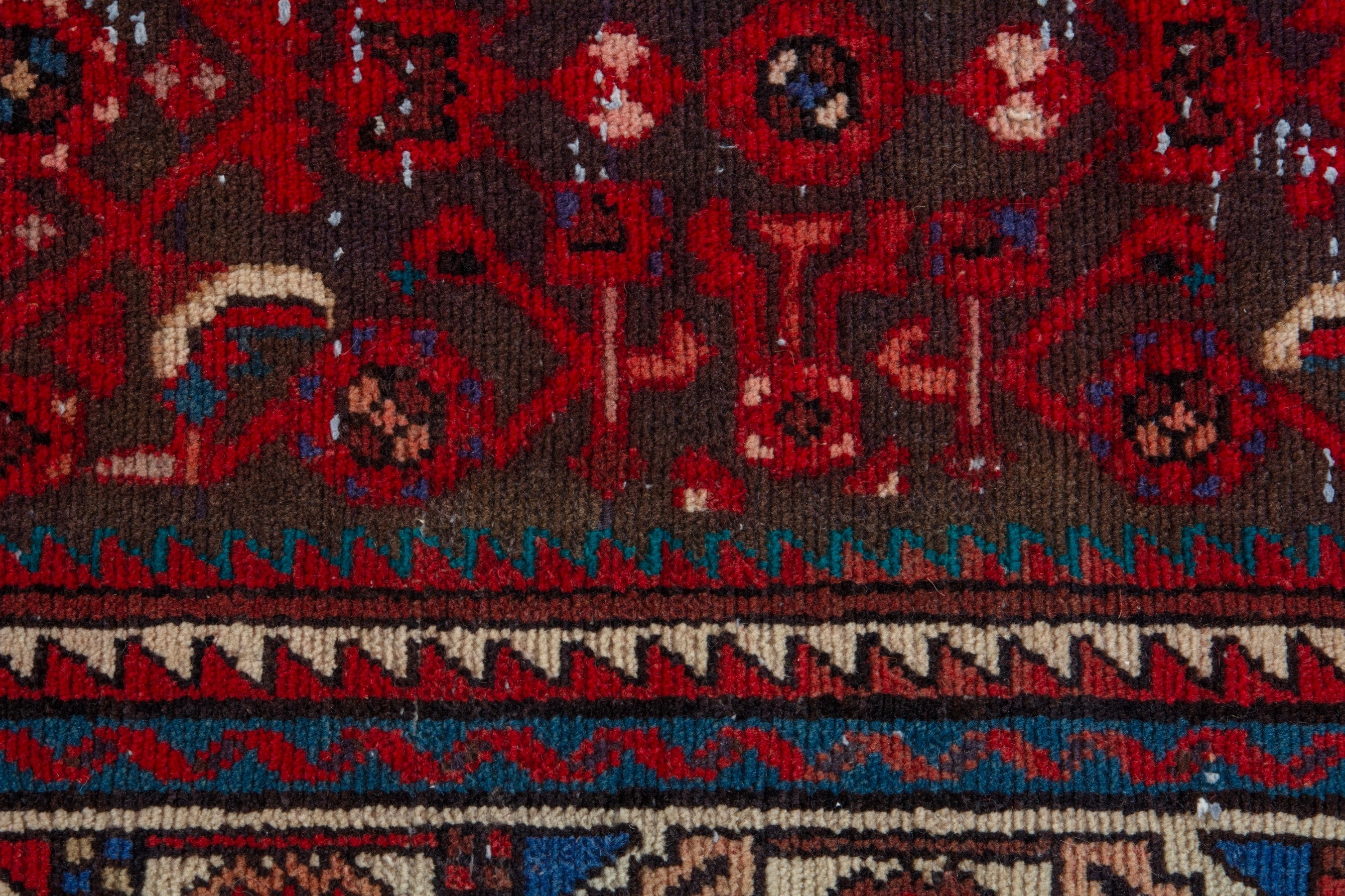 Persian Hamedan runner rug in burgundy and cream, view 13 of 20