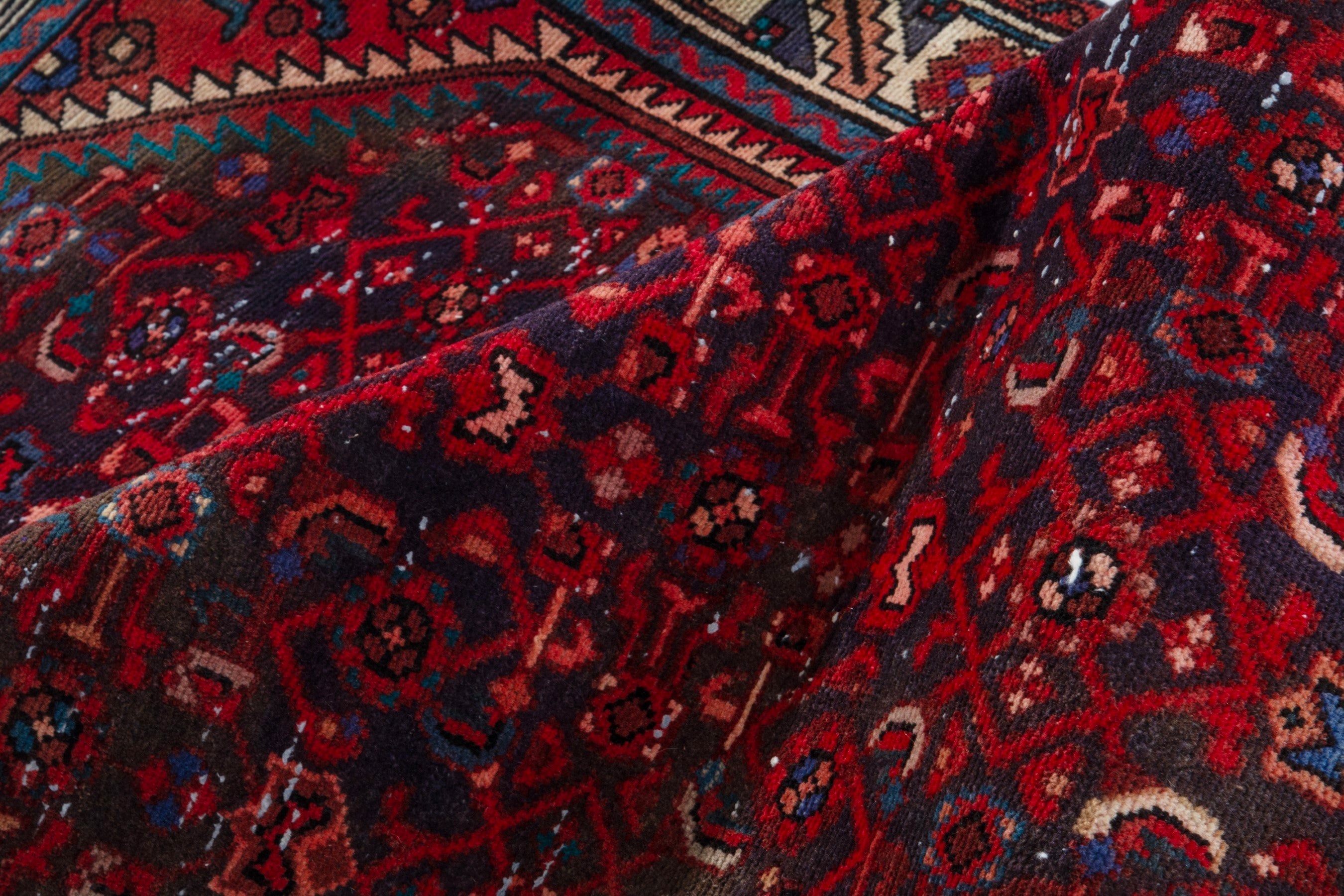 Persian Hamedan runner rug in burgundy and cream, view 16 of 20