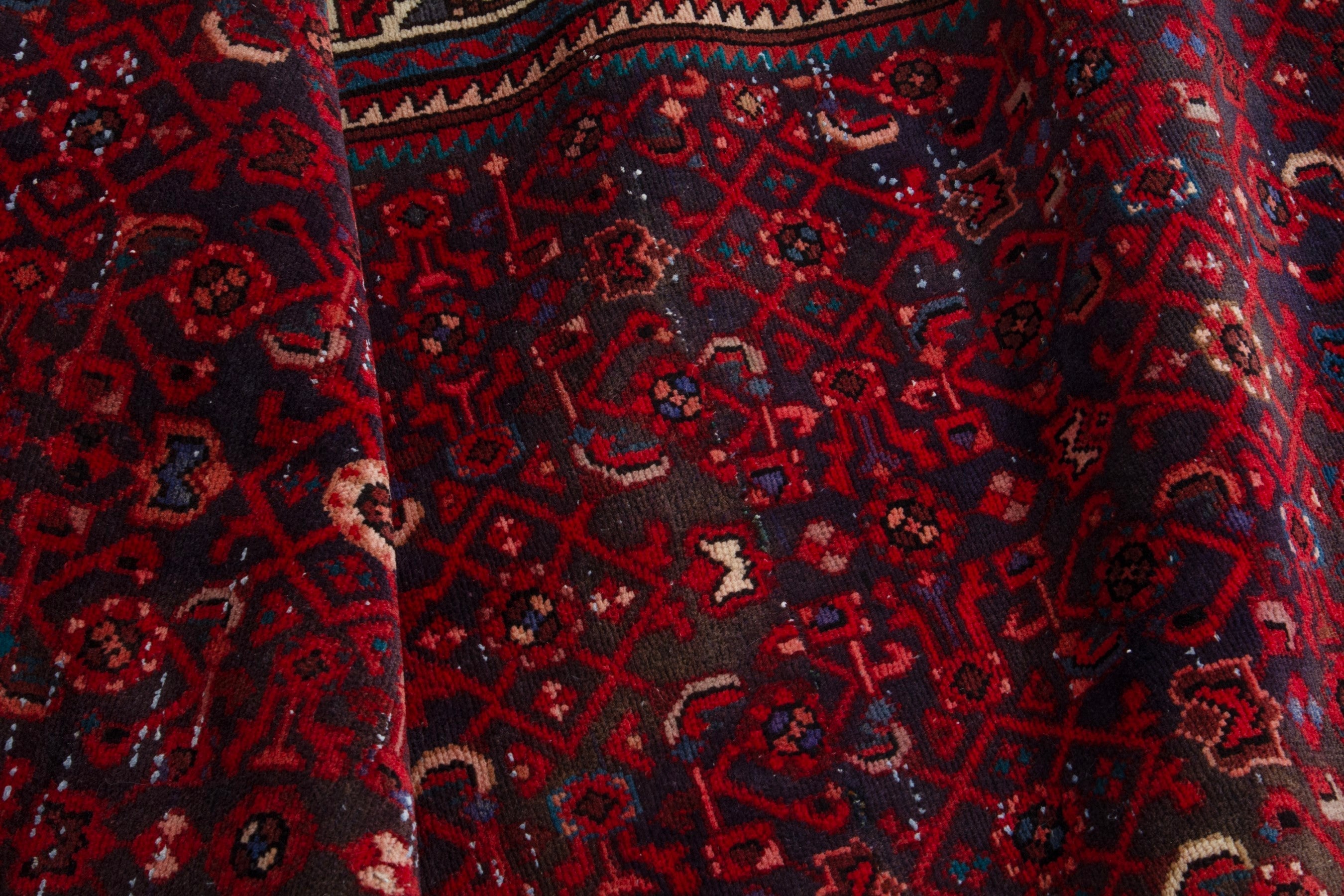 Persian Hamedan runner rug in burgundy and cream, view 17 of 20