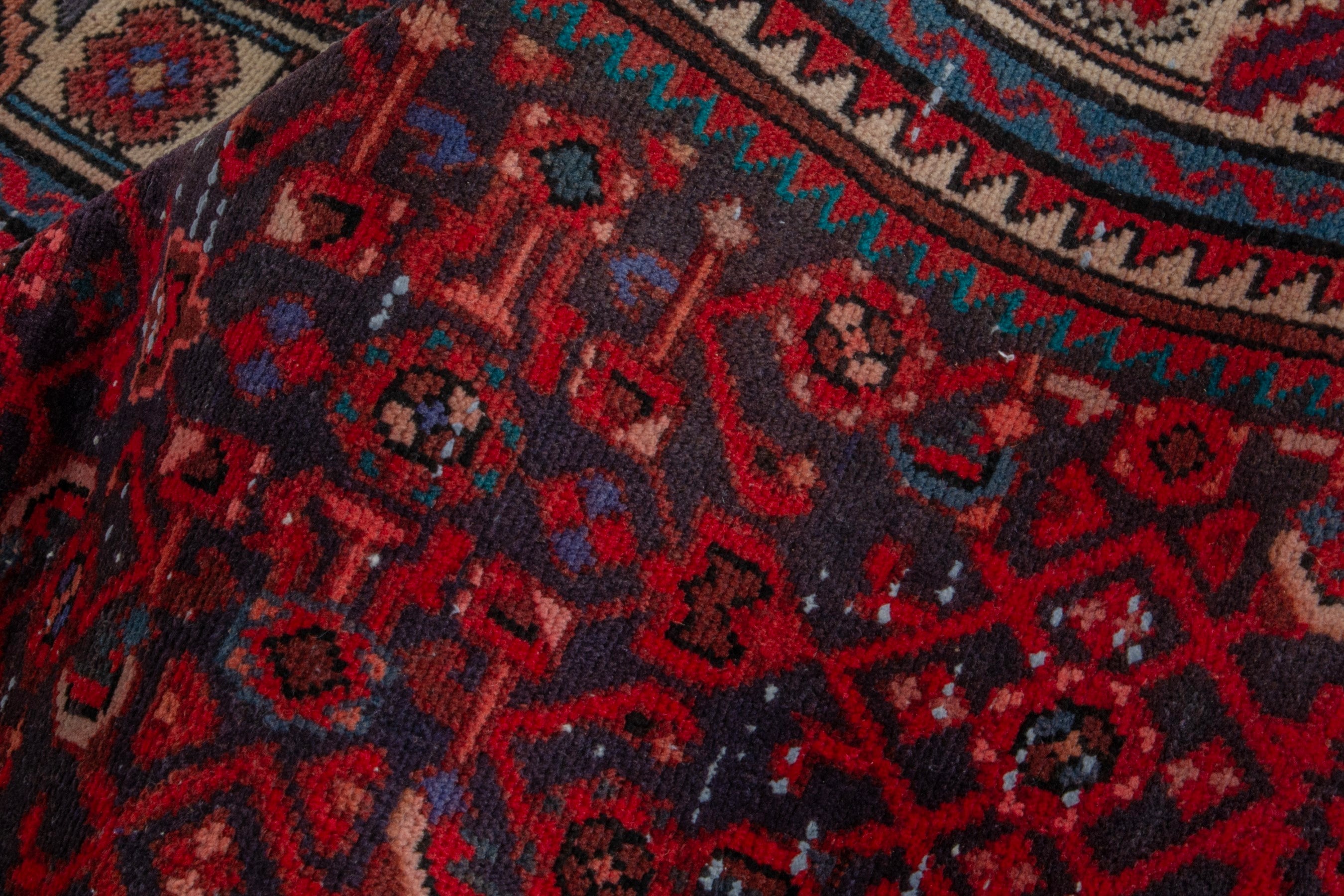 Persian Hamedan runner rug in burgundy and cream, view 18 of 20